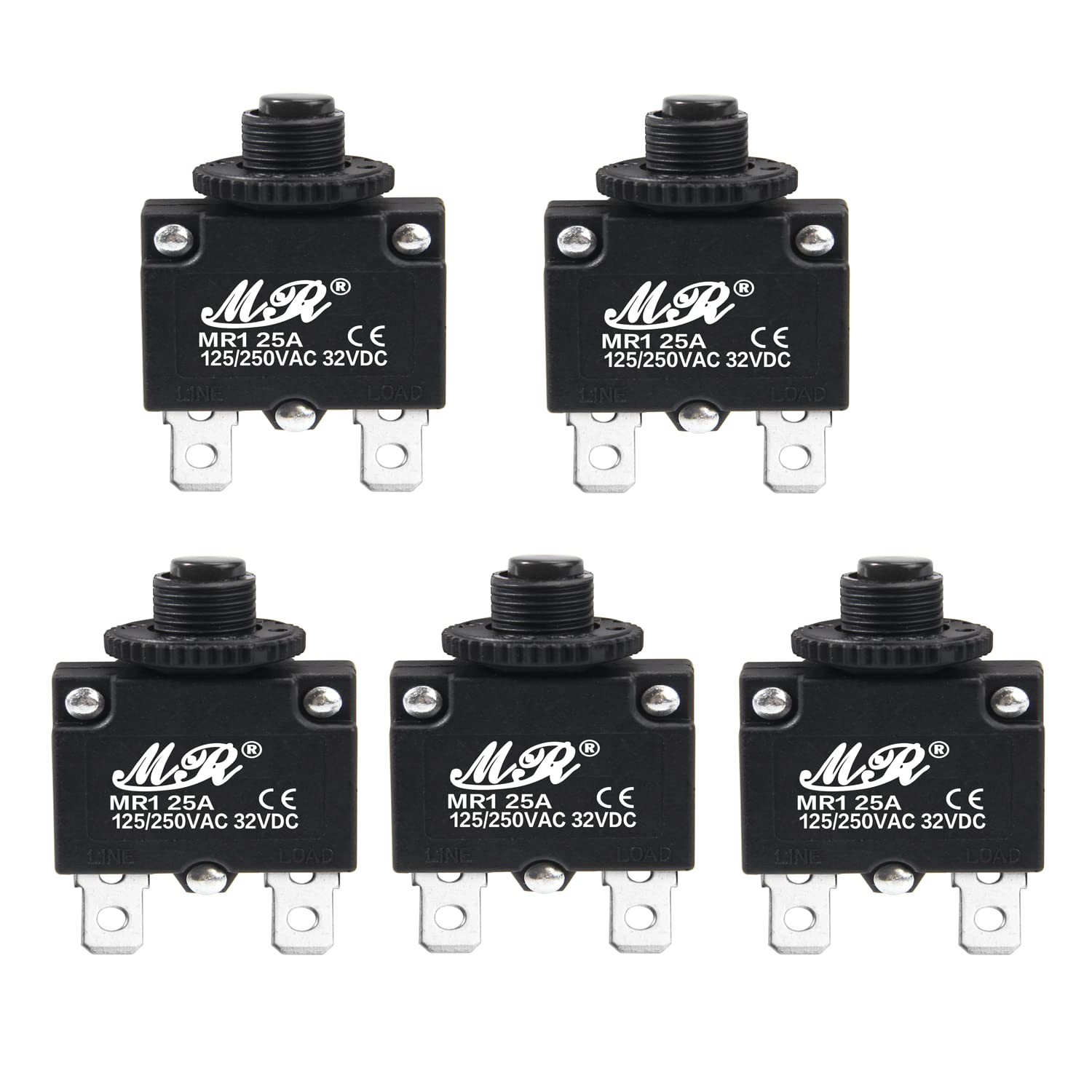 5 Pcs 25A Thermal Overload Protector Push Button Reset Circuit Breaker 32VDC