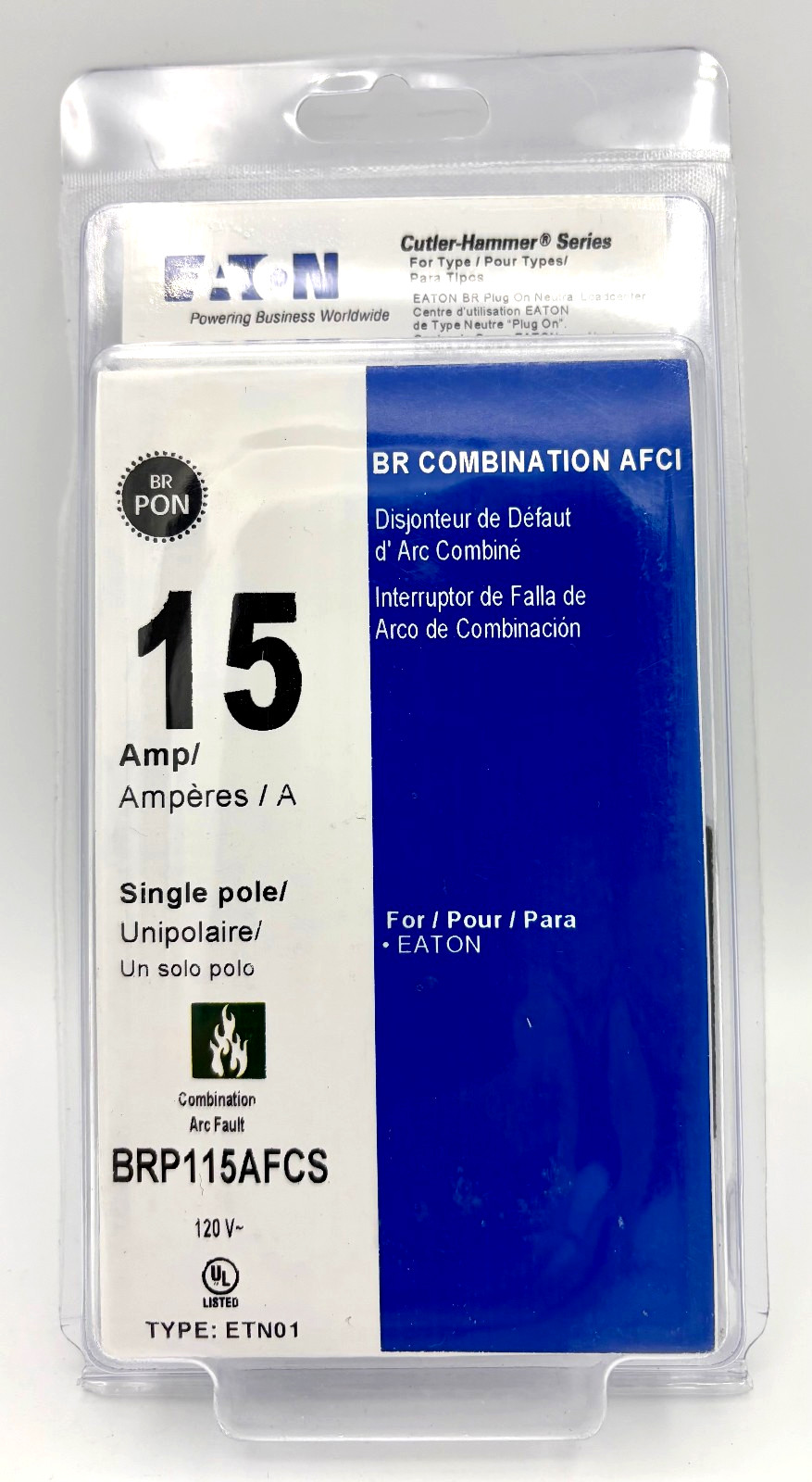 Eaton 15-Amp 1 Pole Combination Arc Fault AFCI Circuit Breaker Cutler Hammer NEW