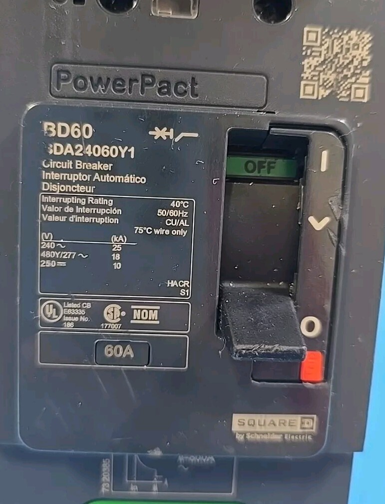 Square D BDA24060Y1 60A 240V 2Pole ILine PowerPact CIRCUIT BREAKER