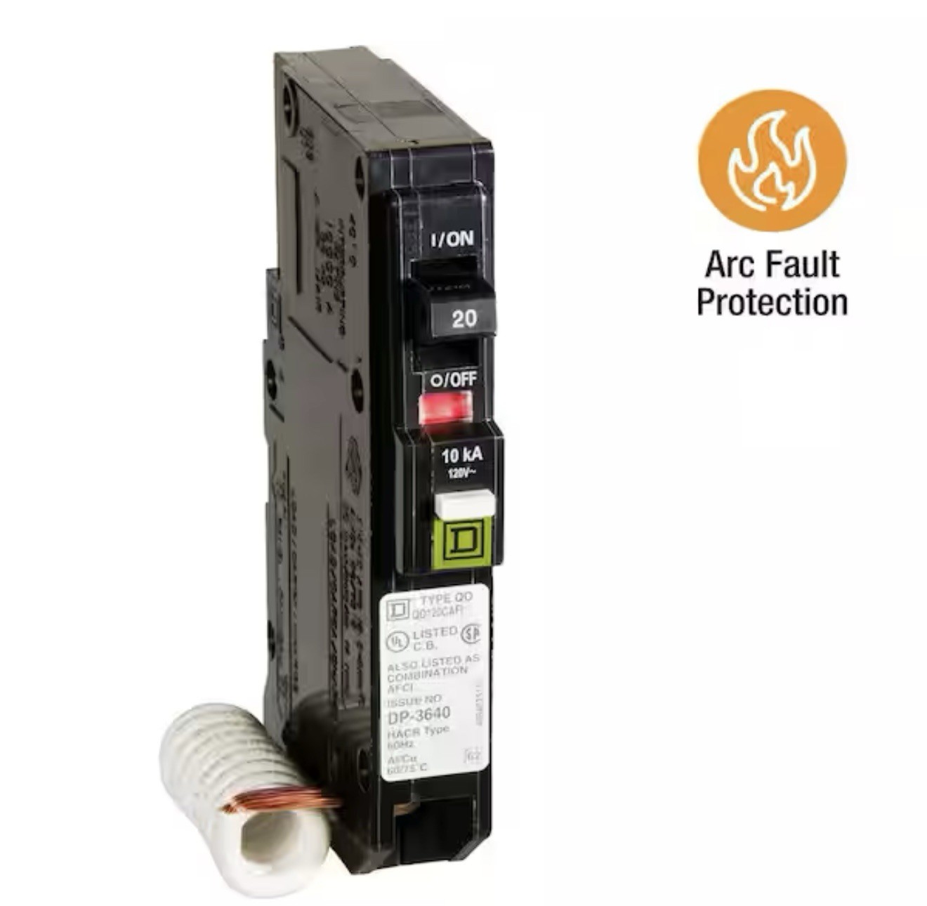 Square D QO120CAFIC 20A 1 Pole Mini Circuit Breaker – Black with diagnostics OB