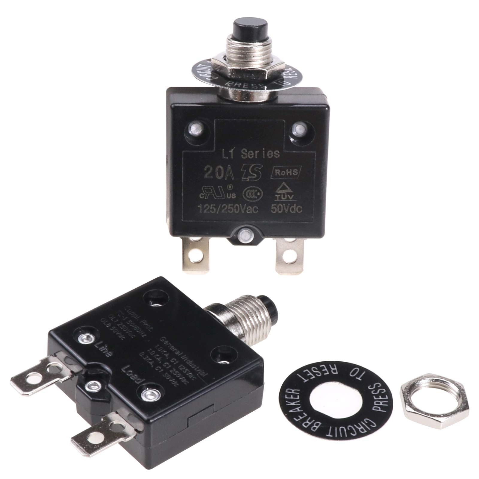 Thermal Circuit Breaker 20 Amps, Thermal Overload Protector L1 Series 125-250…