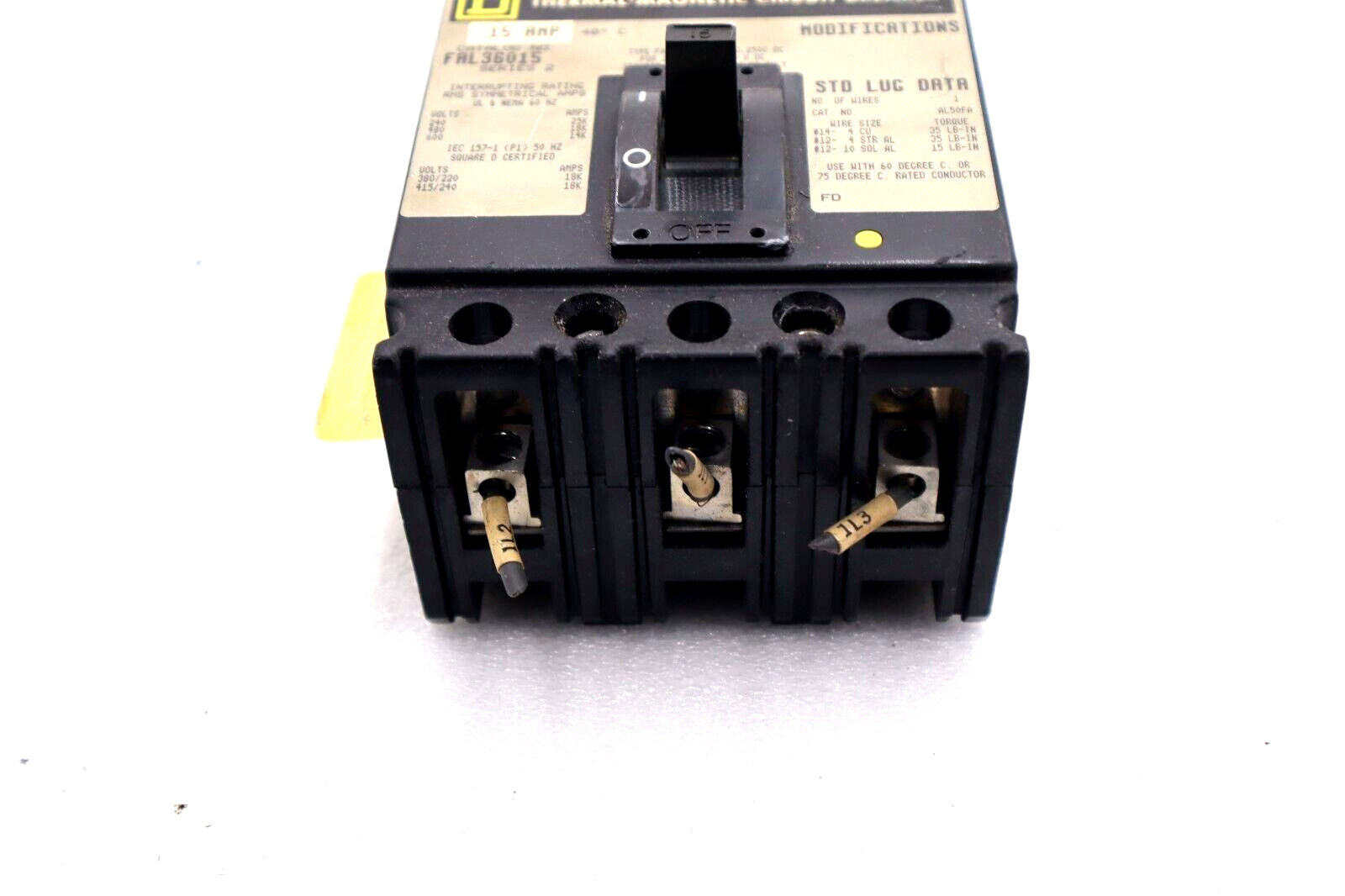 THERMAL MAGNETIC CIRCUIT BREAKER FAL36015 SERIES 2 15AMP SQUARE D #L-502