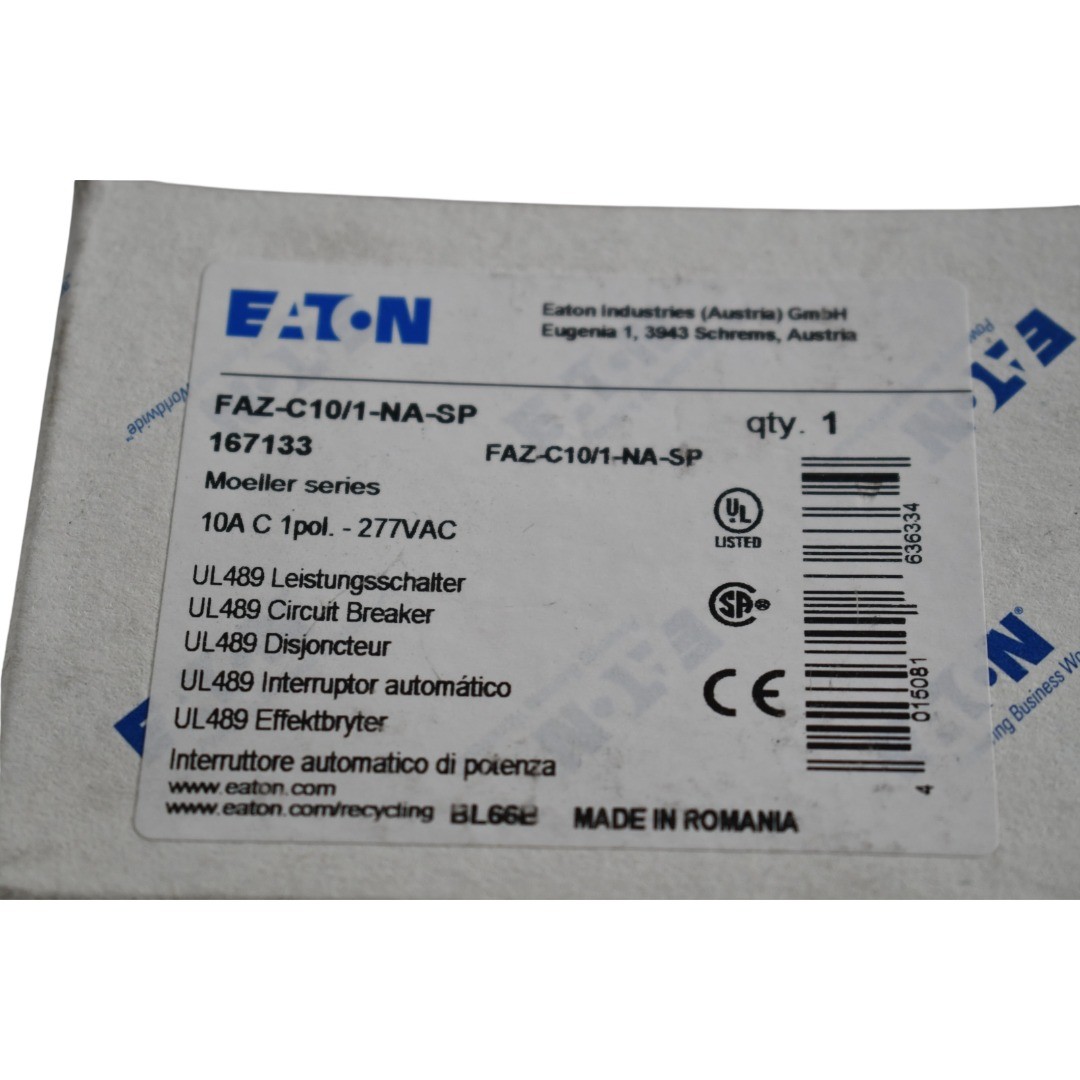 NEW Eaton Moeller FAZ-C10/1-NA-SP 10A 1-Pole 10kA Miniature Circuit Breaker 1671