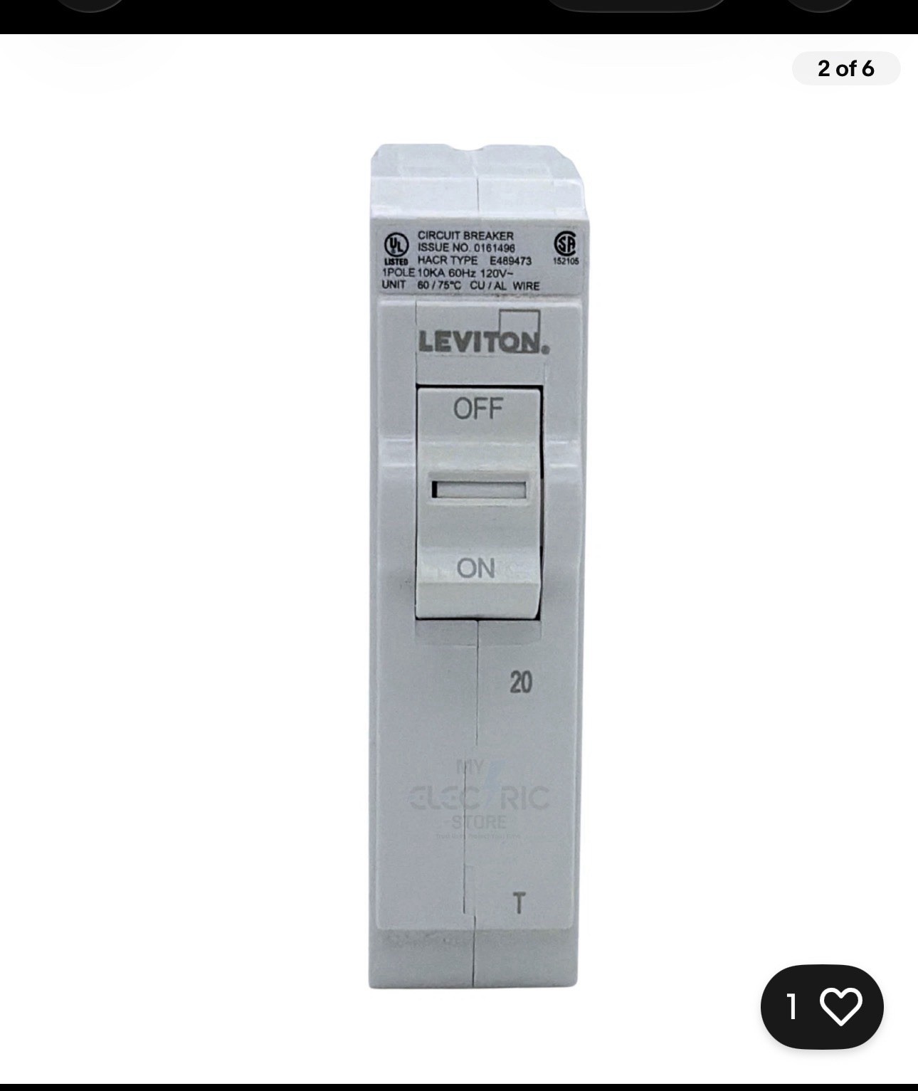 Leviton LB120-T 20A 1-Pole Plug-On Circuit Breaker Thermal Magnetic NEW