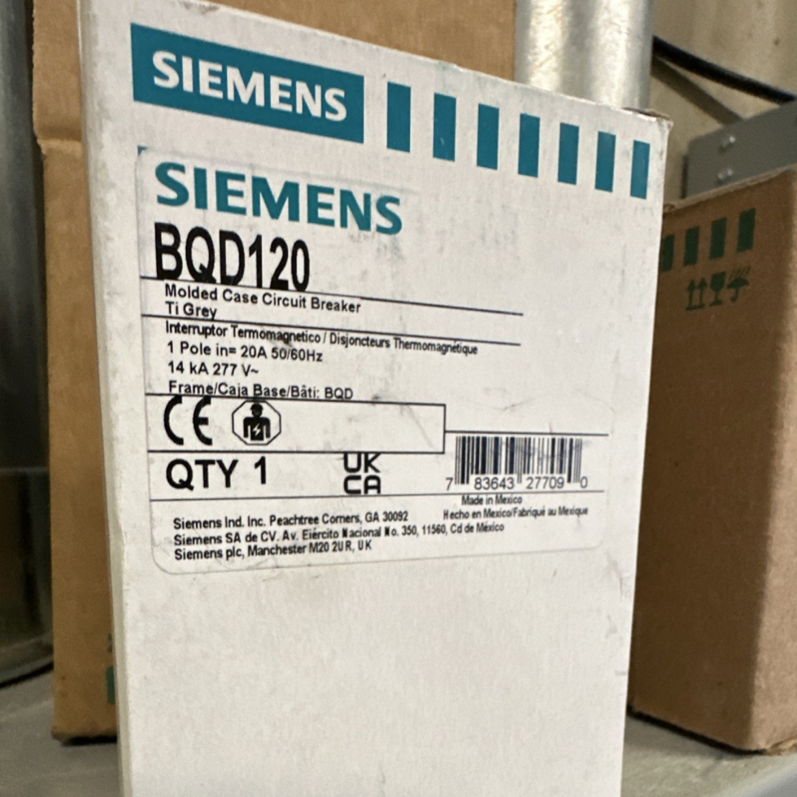 Siemens BQD120 Molded Case Circuit Breaker 1-Pole 20A AC 277V Overload