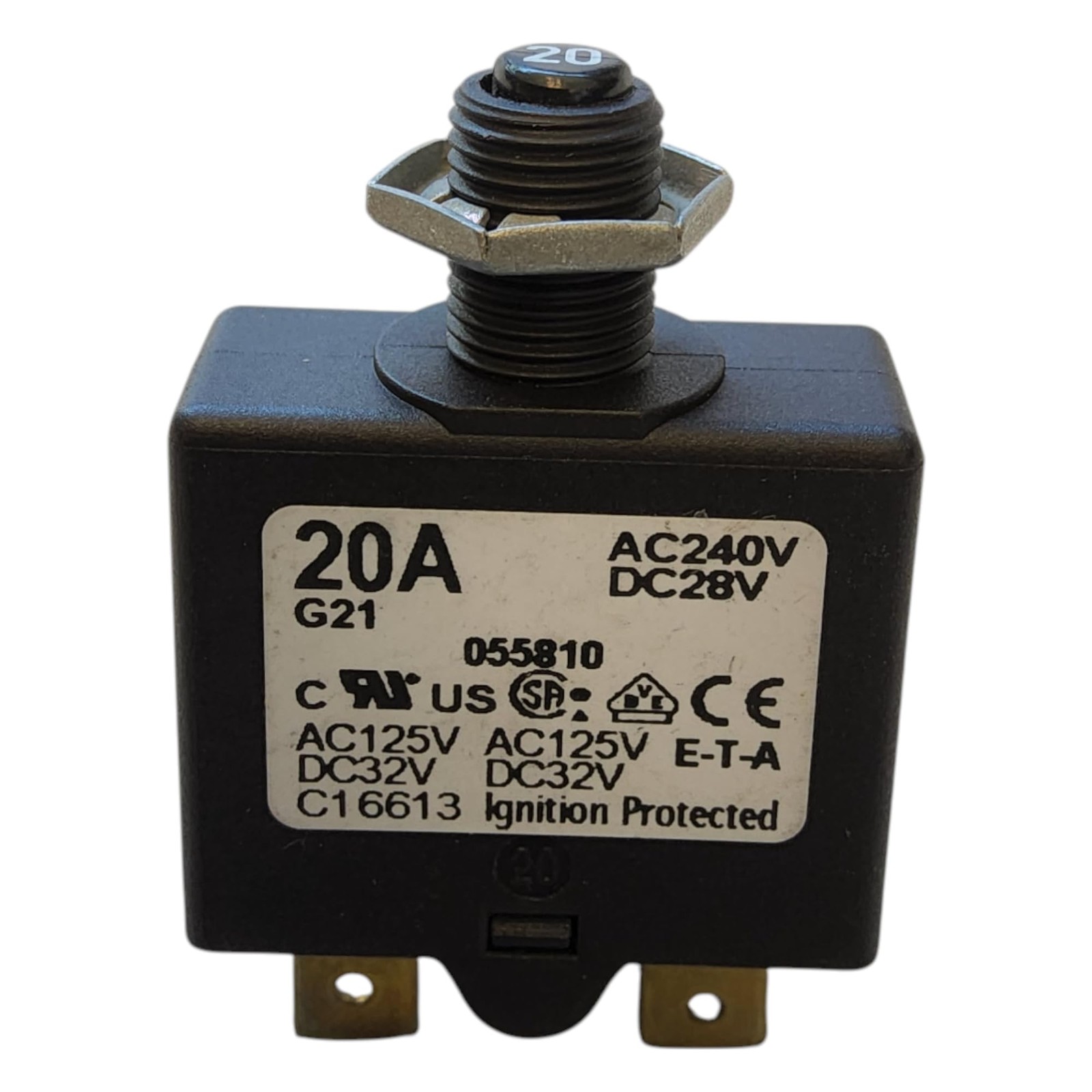 1658G2101P1020A Circuit Breaker Therm Push 20A Flange 1 Pole 240/28V
