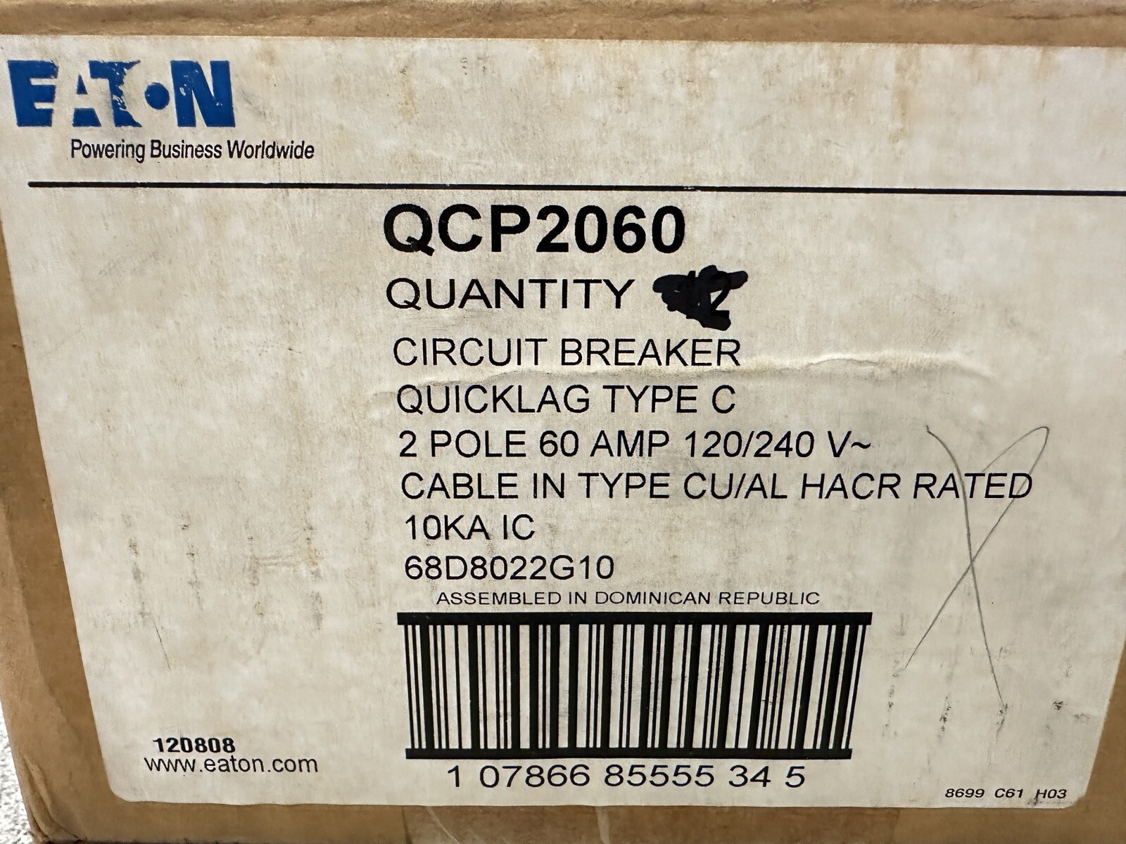 NEW Eaton QCP2060 Circuit Breaker QCP 2 Pole 60 Amp 120/240V 50/60Hz 10 kAIC