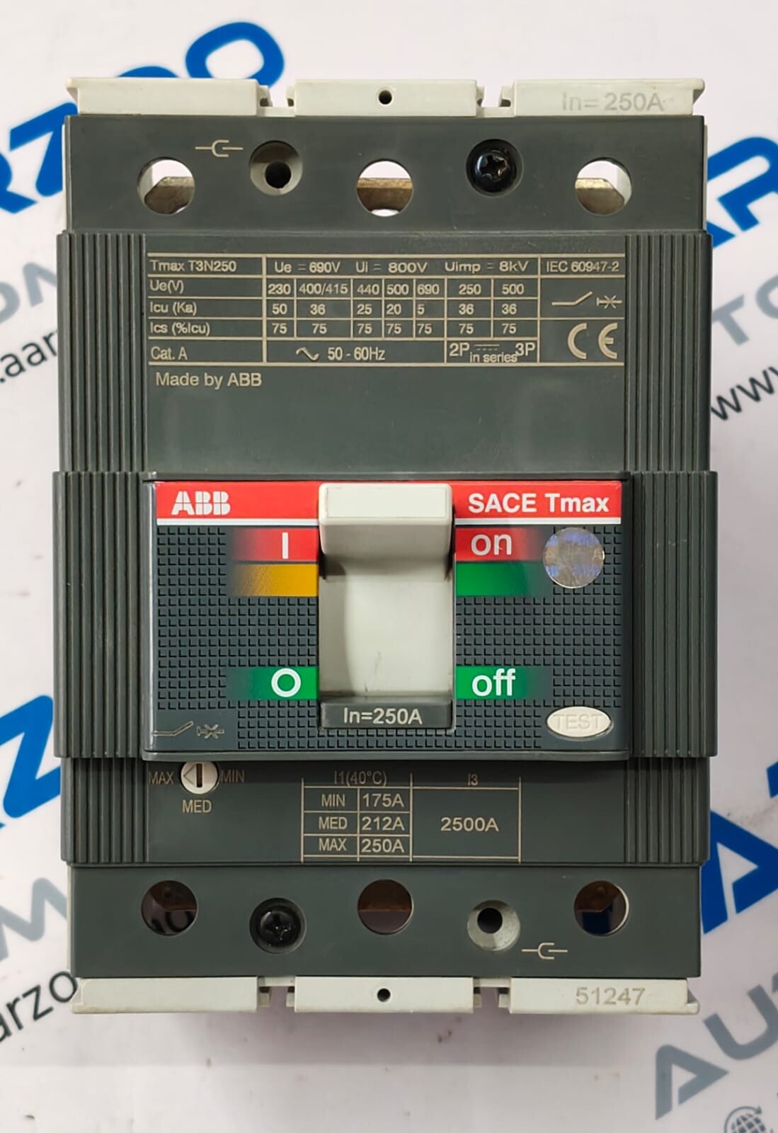 ABB SACE Tmax T3N250 3 POLE 250 AMP MOULDED CASE CIRCUIT BREAKER 1SDA051247R1 #1