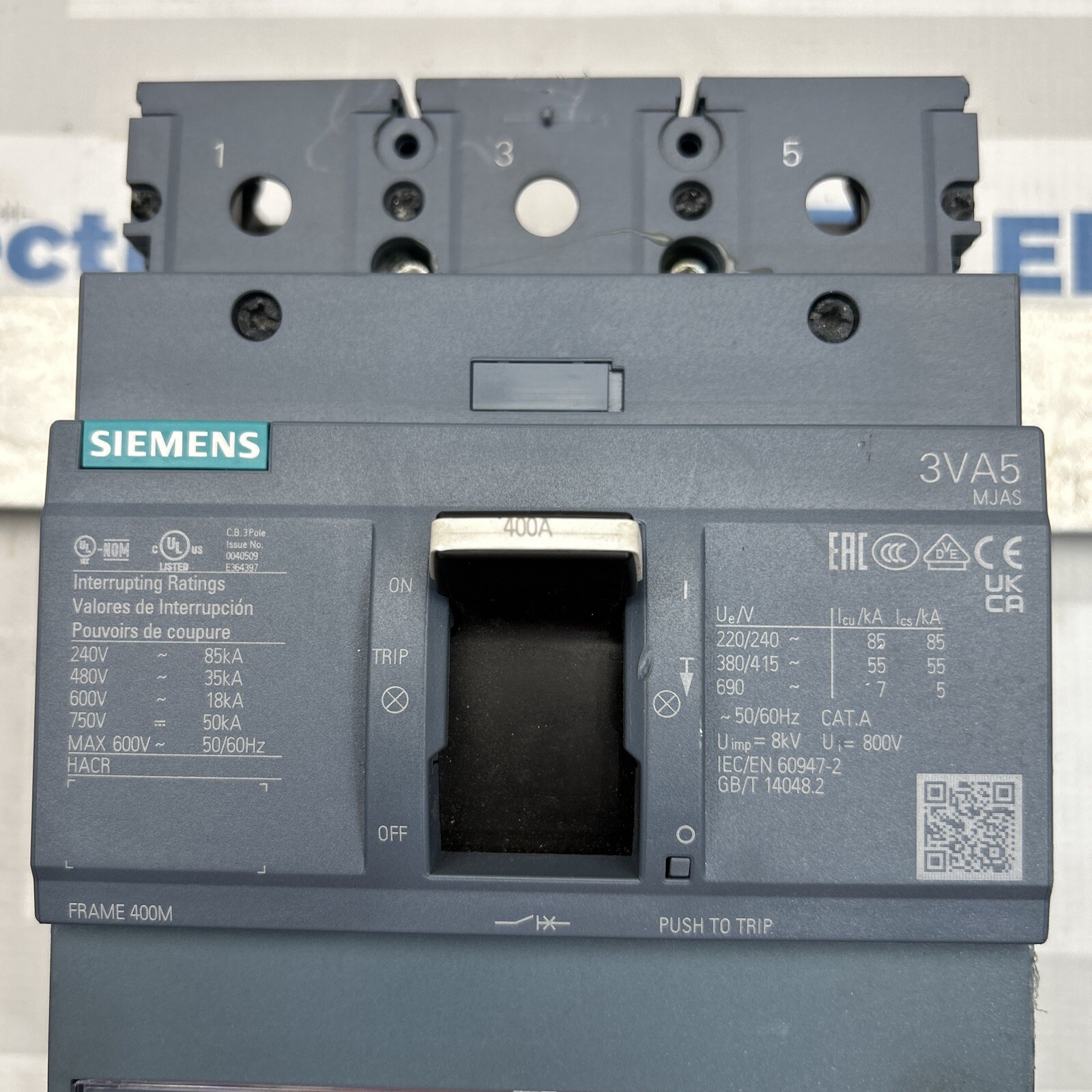3VA5340-5EC31-0AA0 SIEMENS 3 POLE 400A 600 VOLT CIRCUIT BREAKER