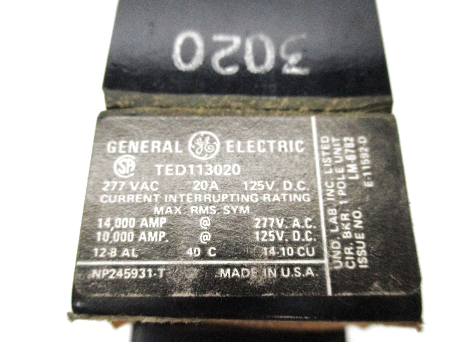 GENERAL ELECTRIC TED113020WL 277VAC 20A NSMP