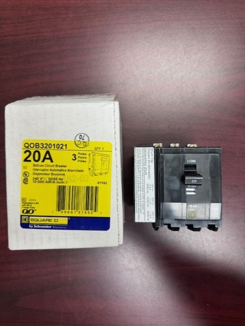 QOB3201021 QOB320-1021 3Pole 20Amps 120/240Volt 120V Shunt Bolt-On Square D NEW