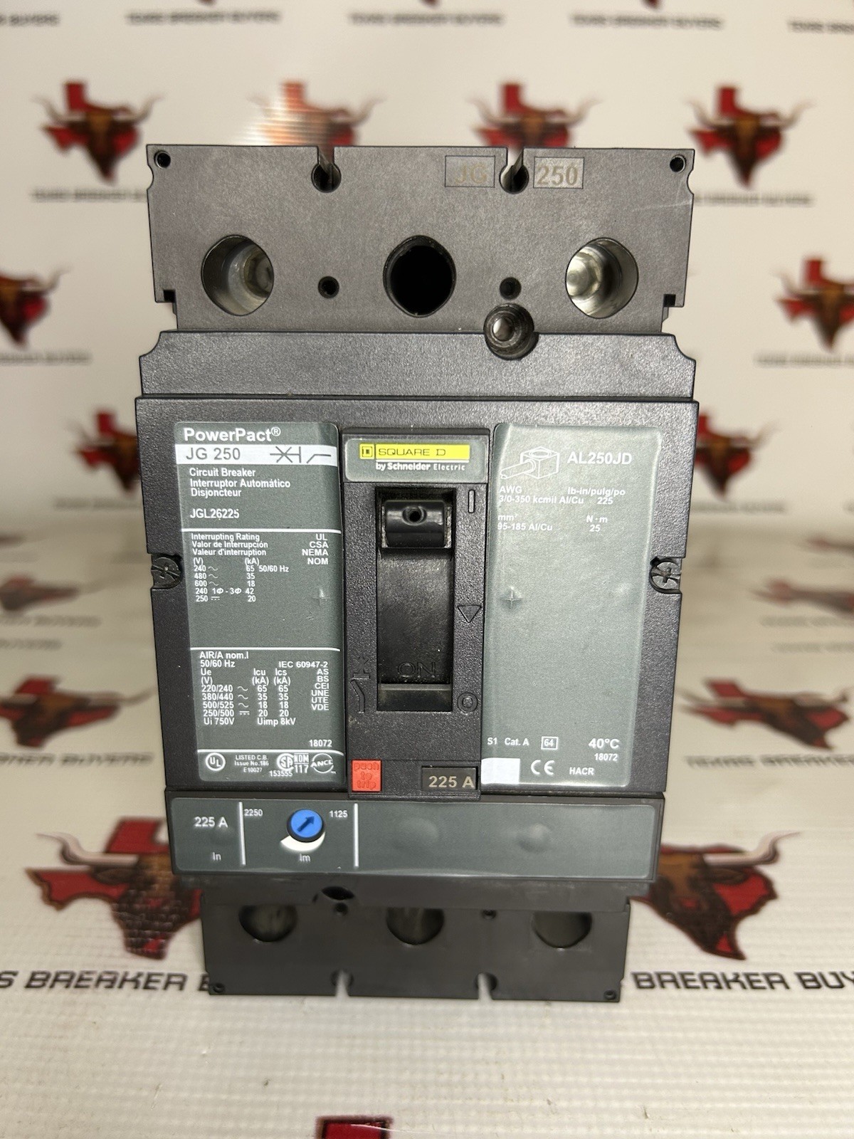 Square D JGL26225 35kAIC @ 480V 225A 2-Pole Lug/Lug Circuit Breaker