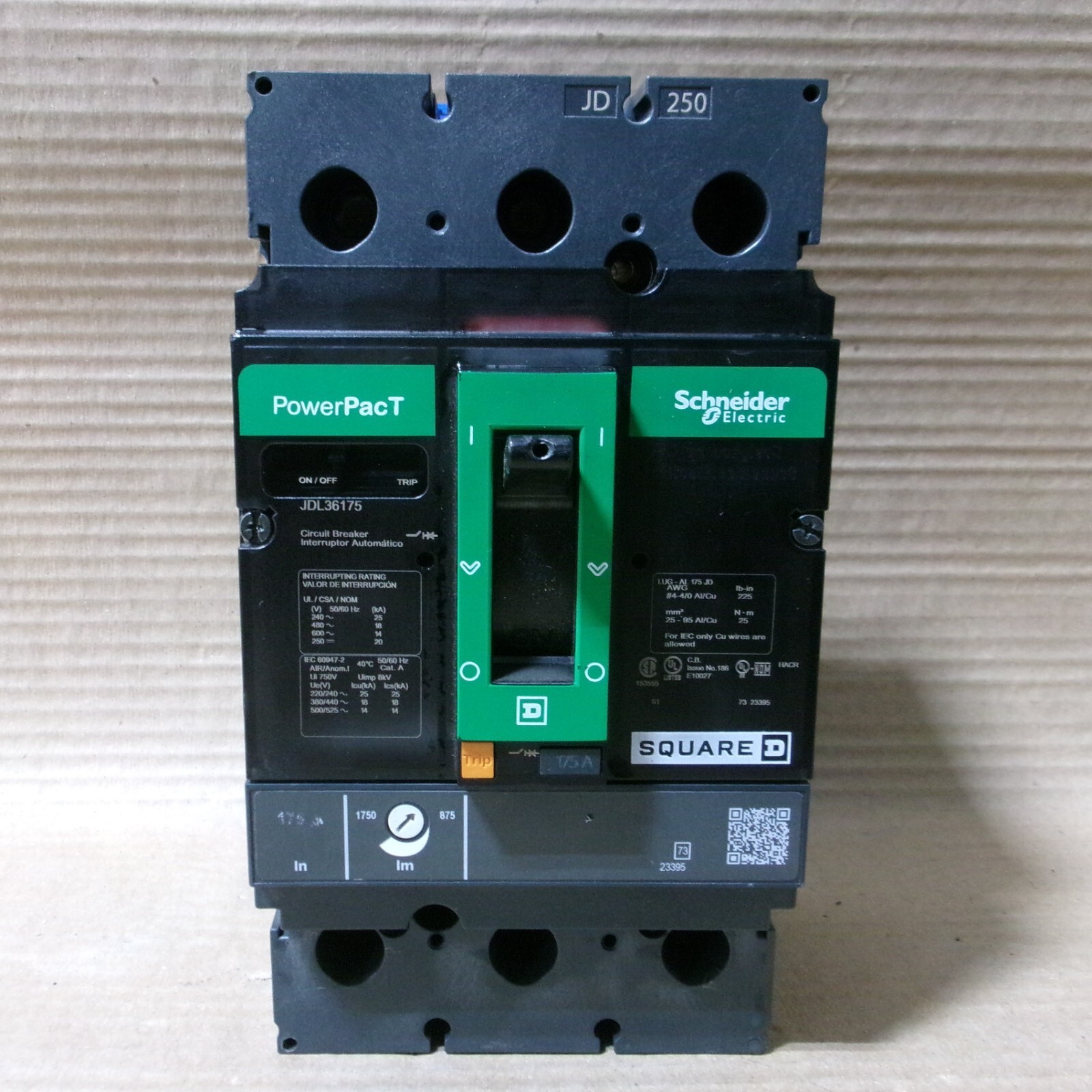 New Square D JDL JDL36175 3 Pole 175 Amp 600V PowerPacT Circuit Breaker NTO