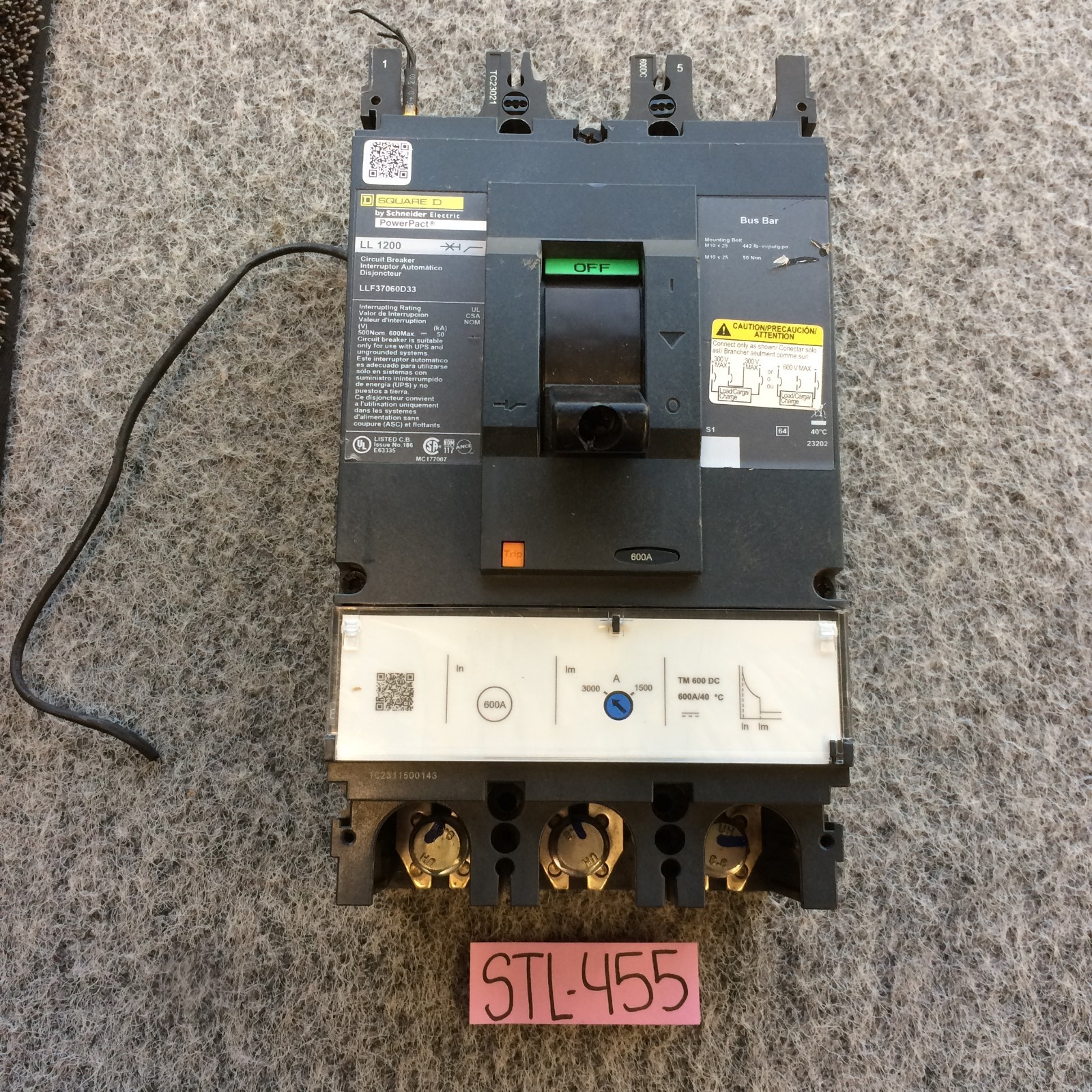 LLF37060D33 SQUARE D/SCHNEIDER ELECTRIC 600A LL1200 POWERPACT CIRCUIT BREAKER 3P