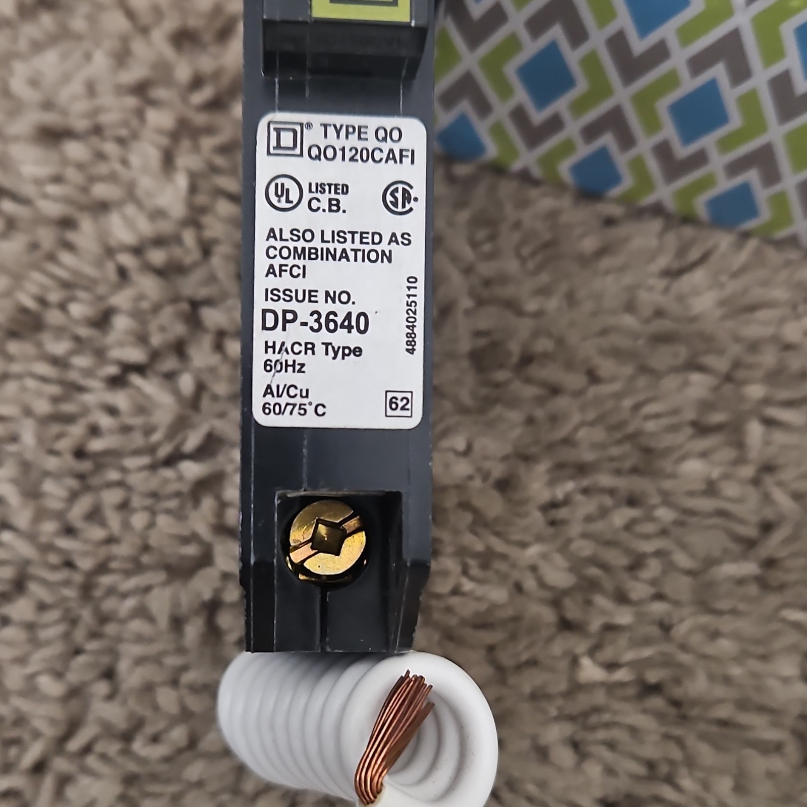 Square D QO120CAFI 20A Circuit Breaker 1-Pole Plug-In Screw Terminal AFCI 120V