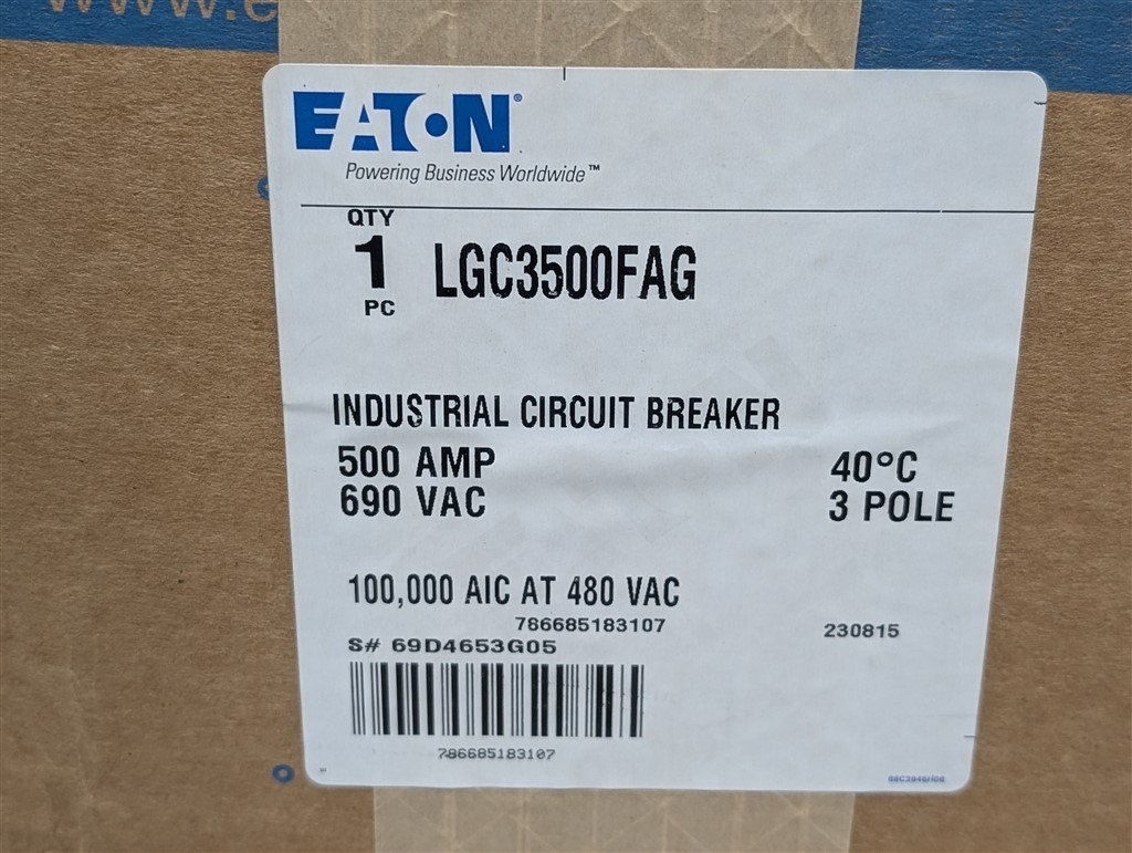 NEW EATON L630C 500A LGC3500FAG Circuit Breaker 690VAC 100k AIC@480VAC 600AFrame