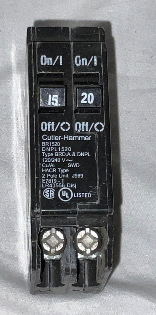 Cutler-Hammer BR1520 Tandem Circuit Breaker 15amp/20amp 2 Pole Electrical