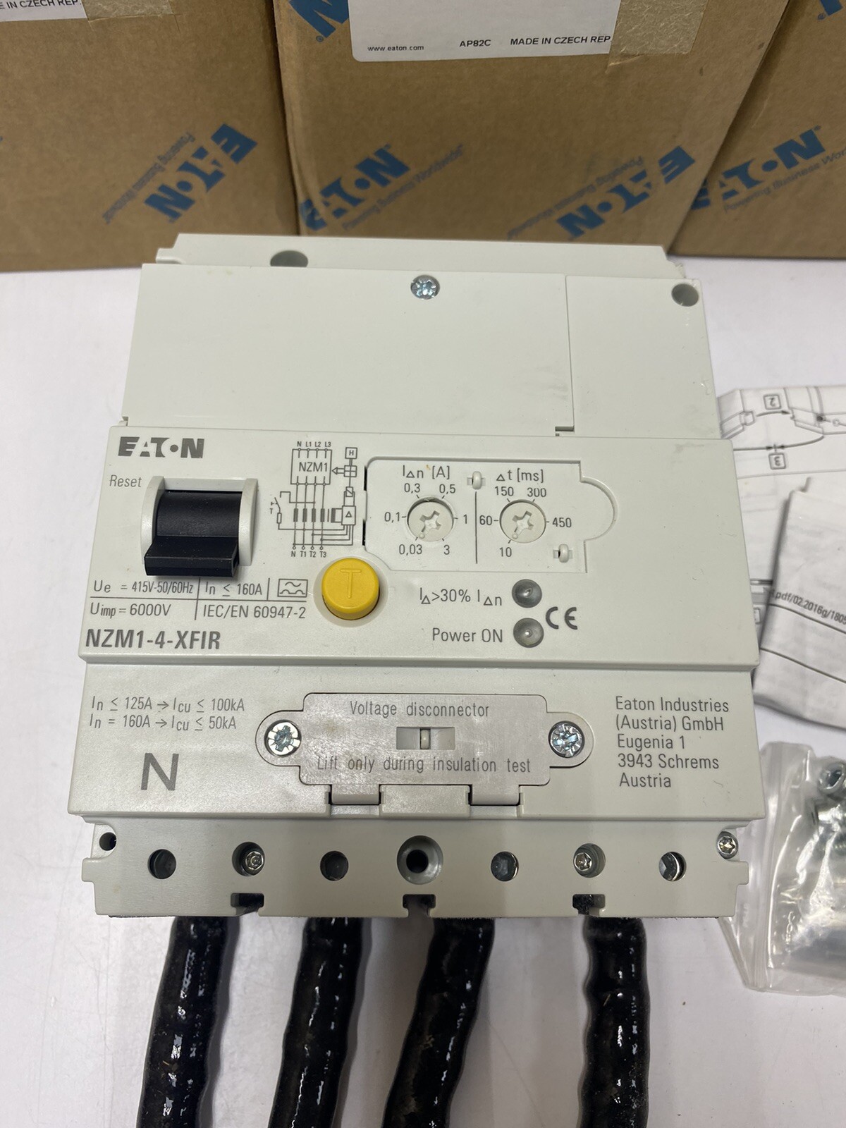 EATON NZM1-4-XFIU 100A 4POLE ELECTRIC Earth-fault release 30-3000mA