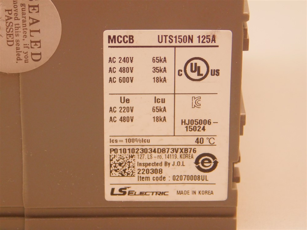 Susol UTS 150N 3-Pole 125A 240-600VAC Fixed Thermal Molded Case Circuit Breaker