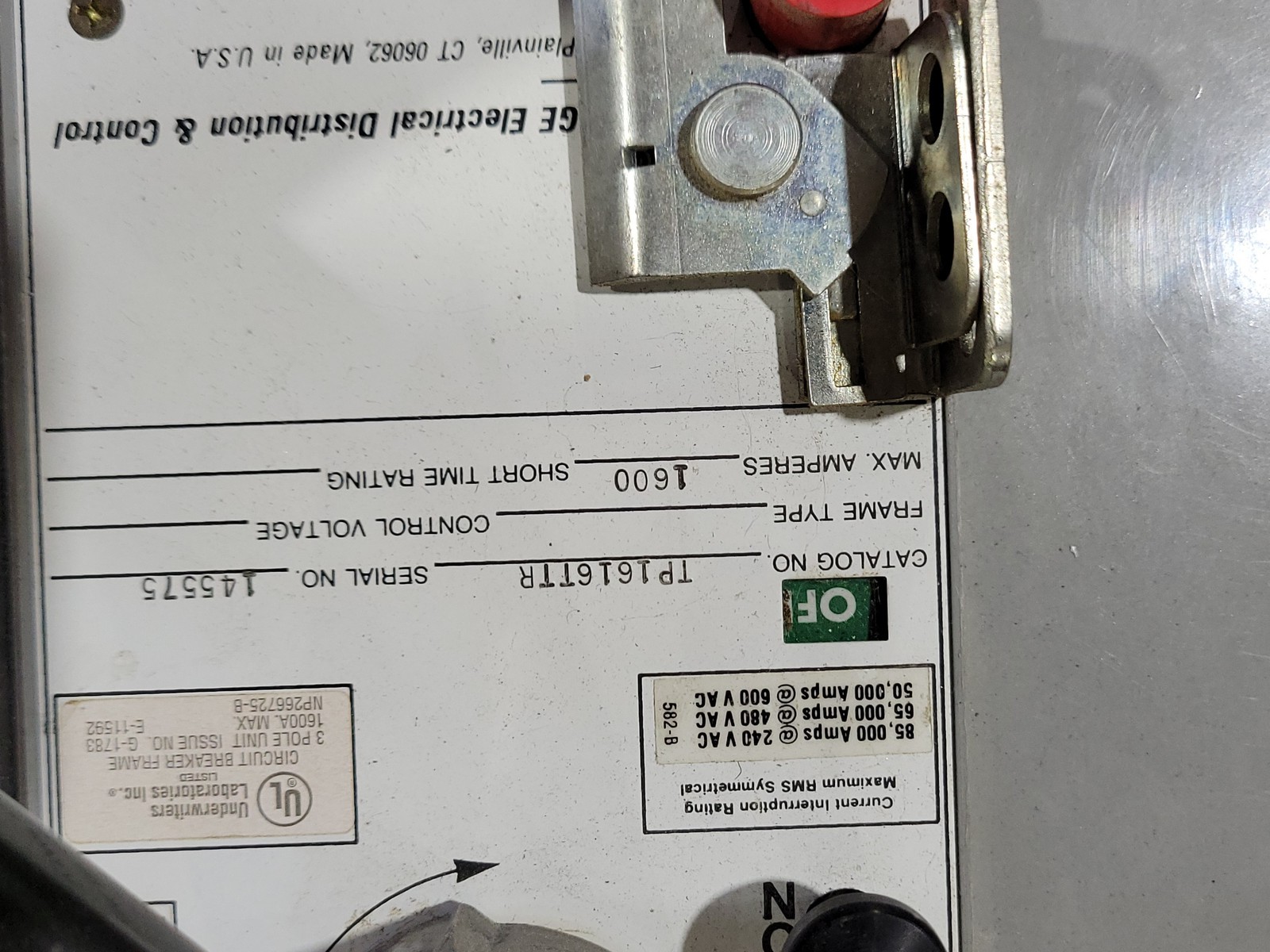 General Electric TP1616TTR Power Break Circuit Breaker 1600A 3P 600VAC Trip Plug