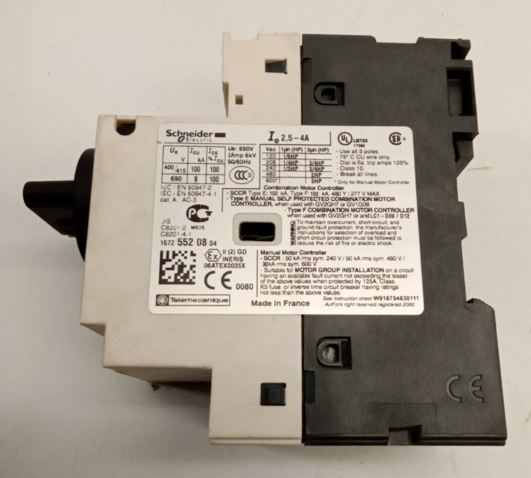 Schneider Electric GV2-P08 / 2.5-4A 690V Combination Motor Controller