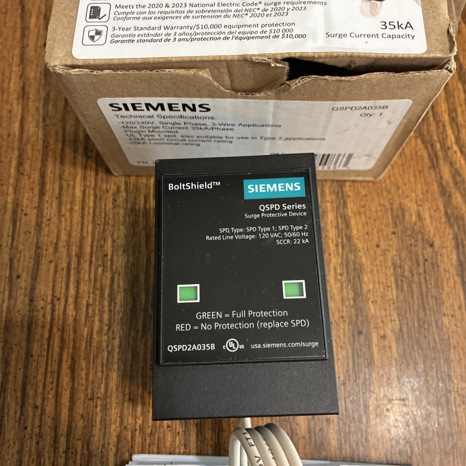 Siemens BoltShield QSPD2A035B 120 240 V 35kA 2 Pole Surge Protective Protector