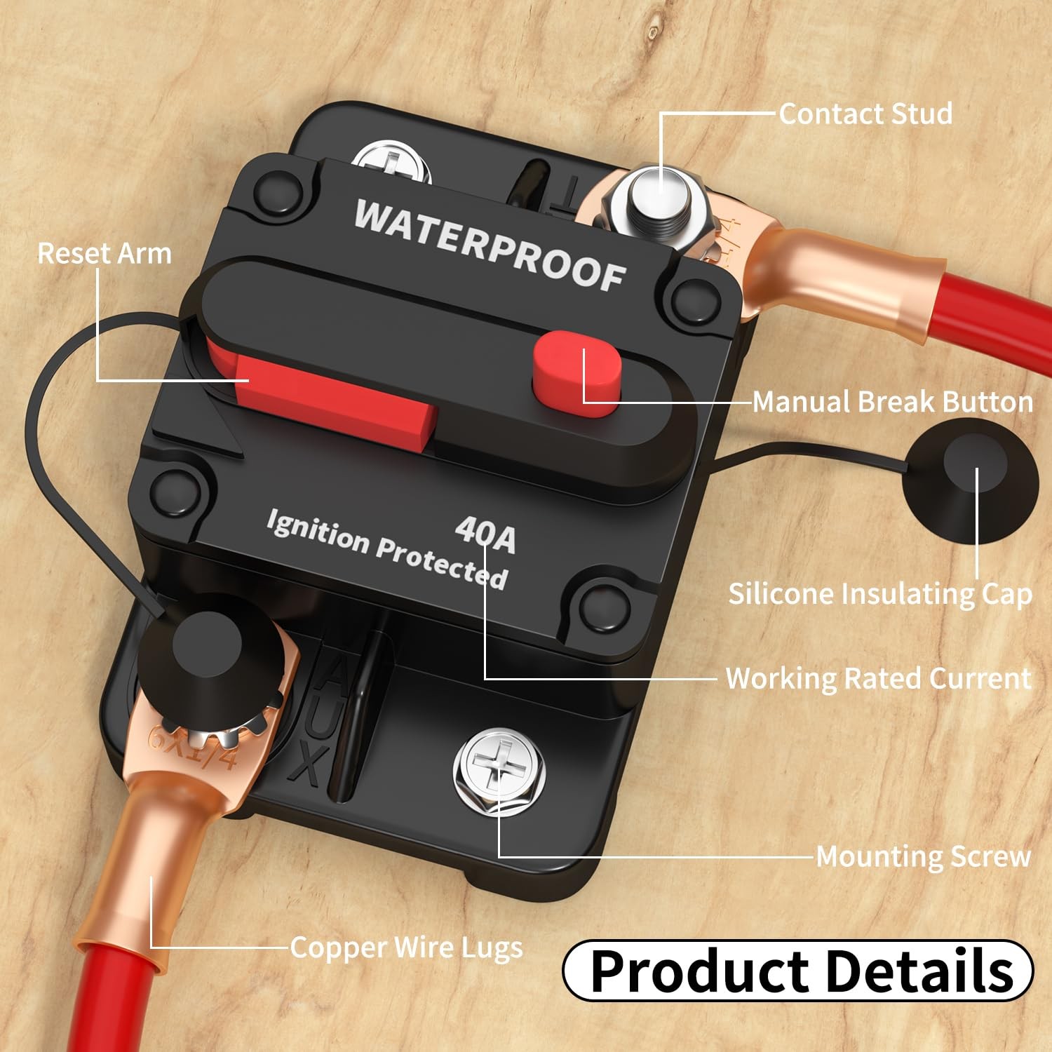 40 Amp Waterproof Circuit Breaker 12V48V for Marine, Automotive, RV, ATV 2