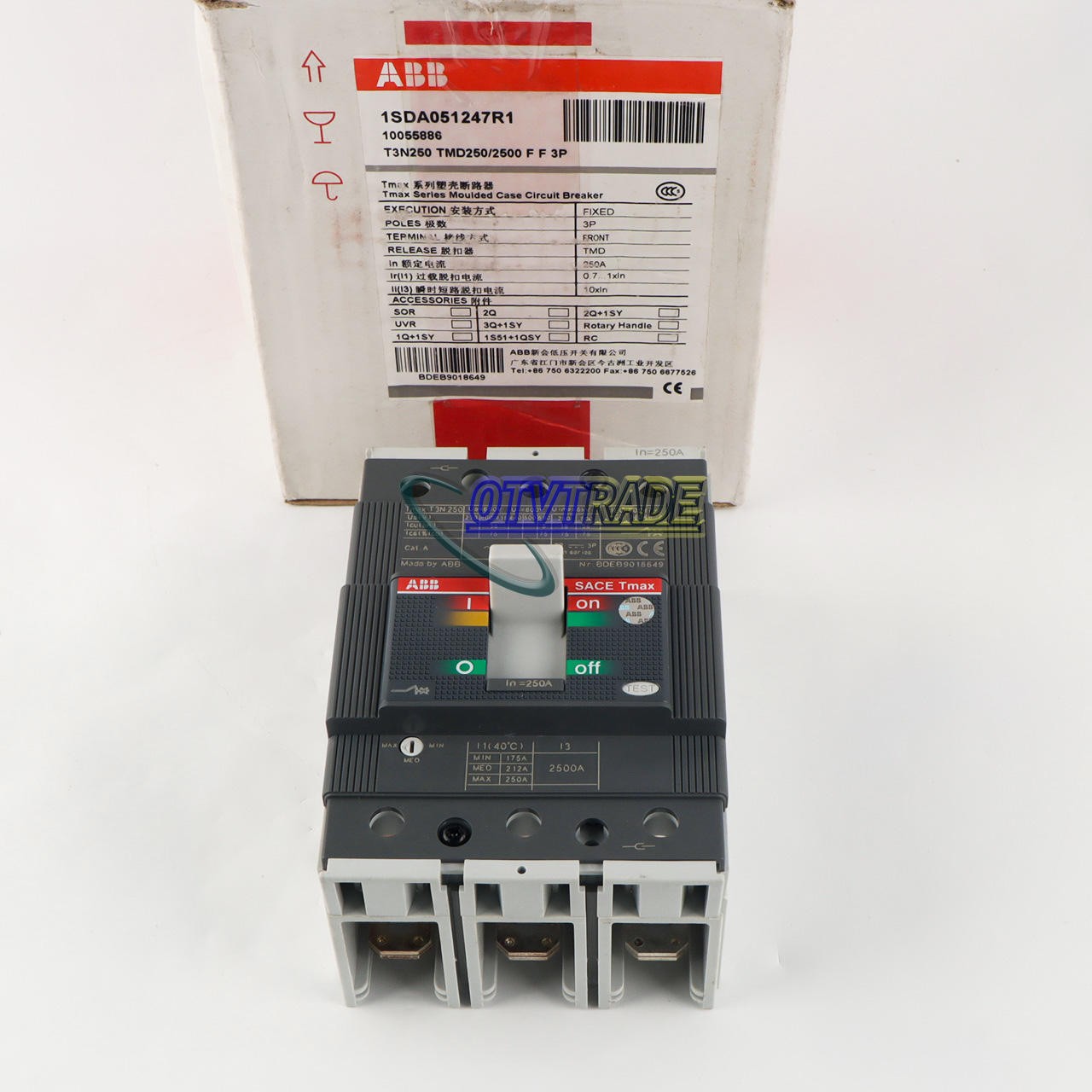 1PCS ABB TMAX T3N250 TMD250/2500 FF 3P 250A 1SDA051247R1 Circuit Breaker New