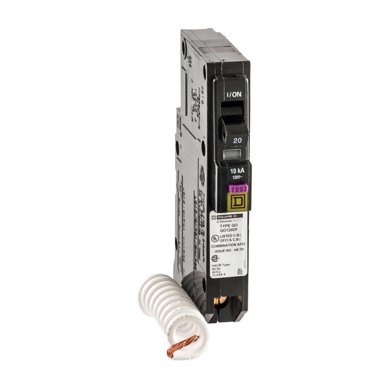 Square D QO 20A Arc Fault/Ground Fault Single Pole Circuit Breaker