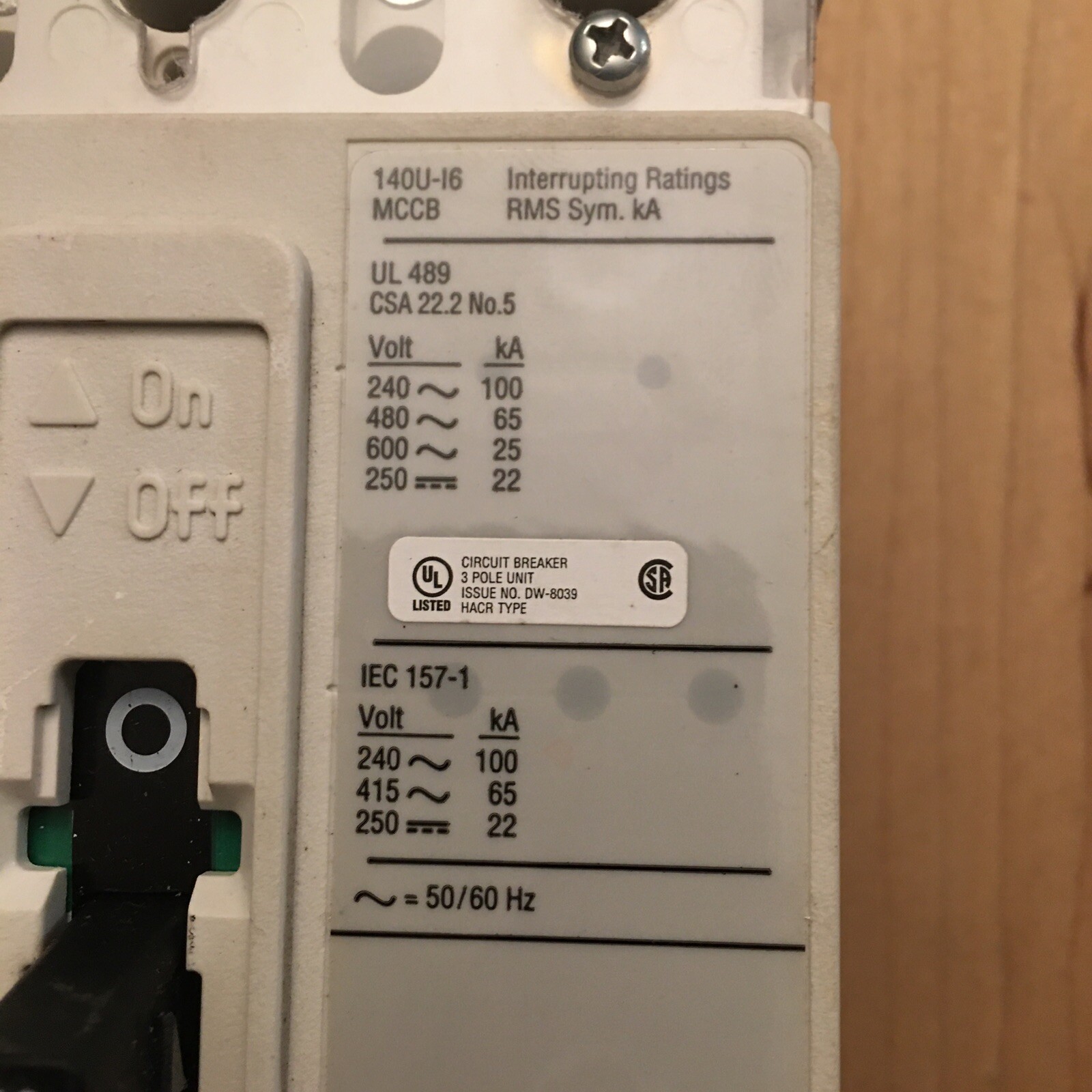 Allen-Bradley 140U-I6C3-C70M Breaker 3 Pole 70 Amp With Mounting Hardware