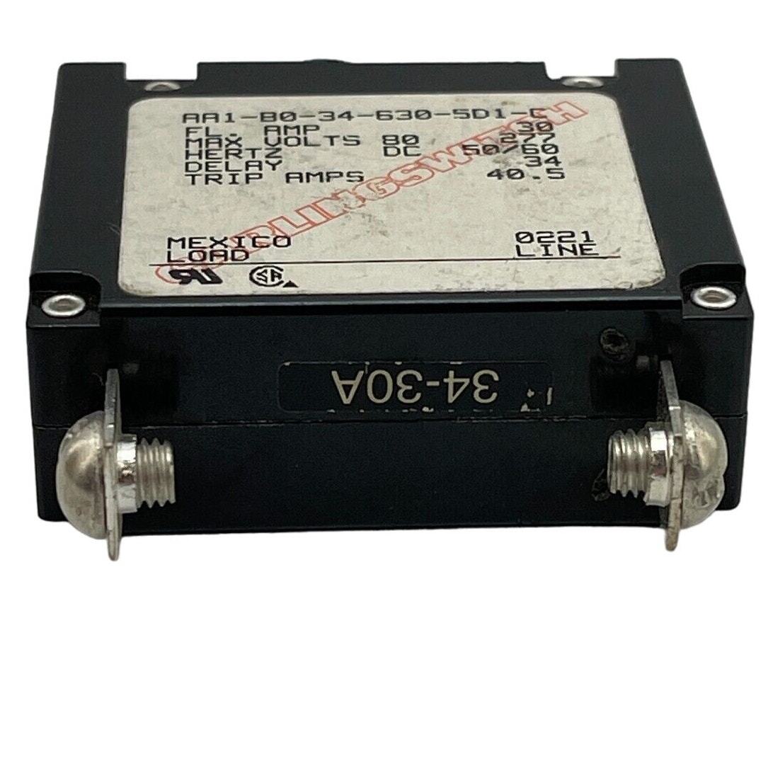 Carling Technologies 30A Circuit Breaker AA1-B0-34-630-5D1-C 1 Pole 277VAC – NEW