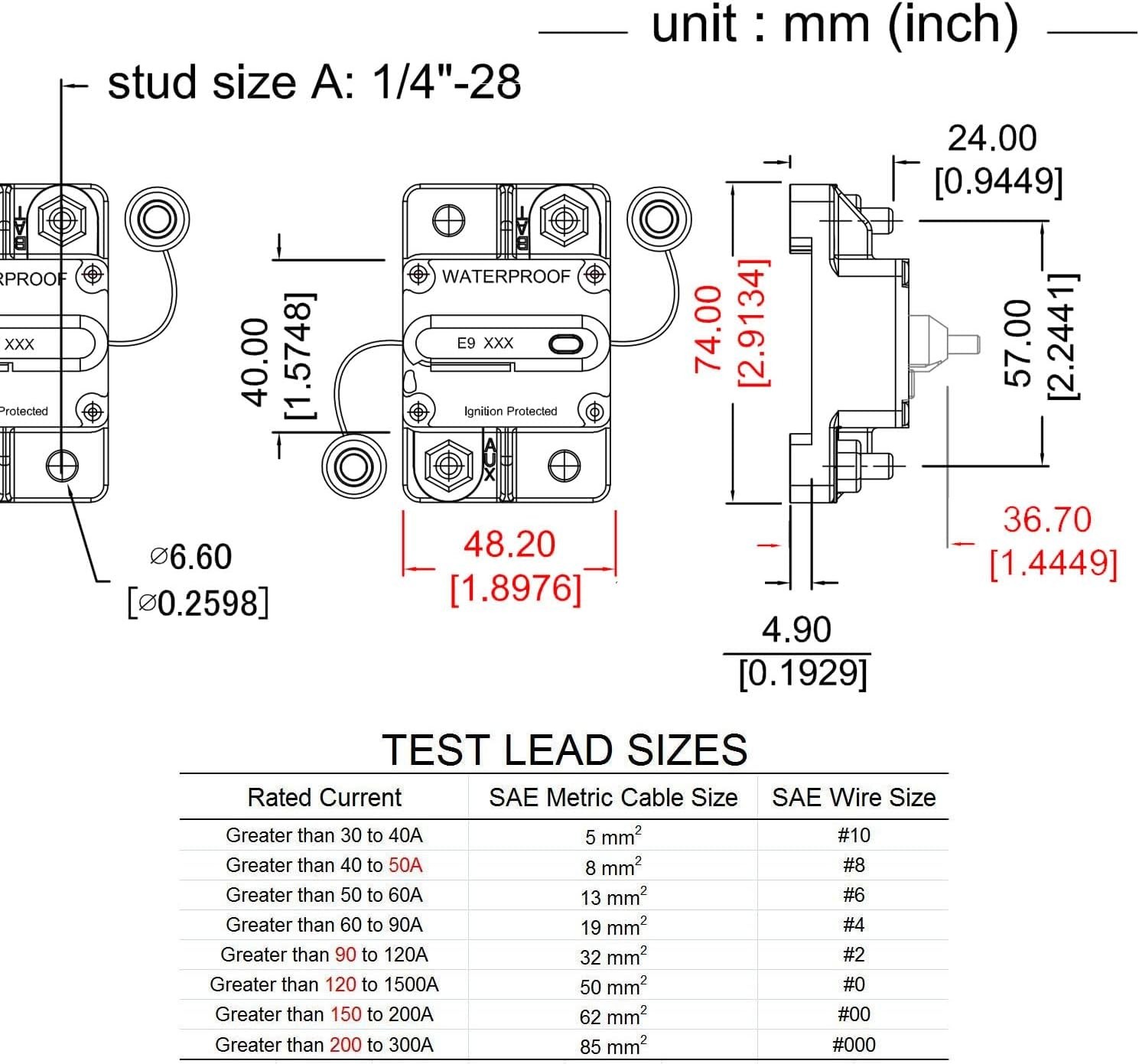 High Capacity Circuit Breaker 150A Waterproof for Automotive and Marine Systems