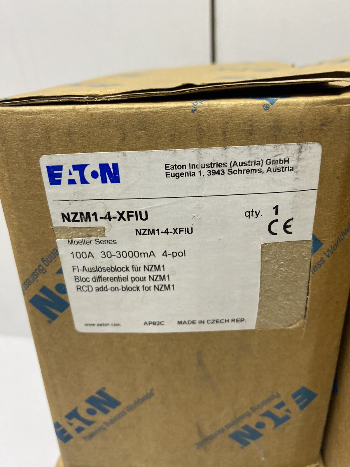 EATON NZM1-4-XFIU 100A 4POLE ELECTRIC Earth-fault release 30-3000mA