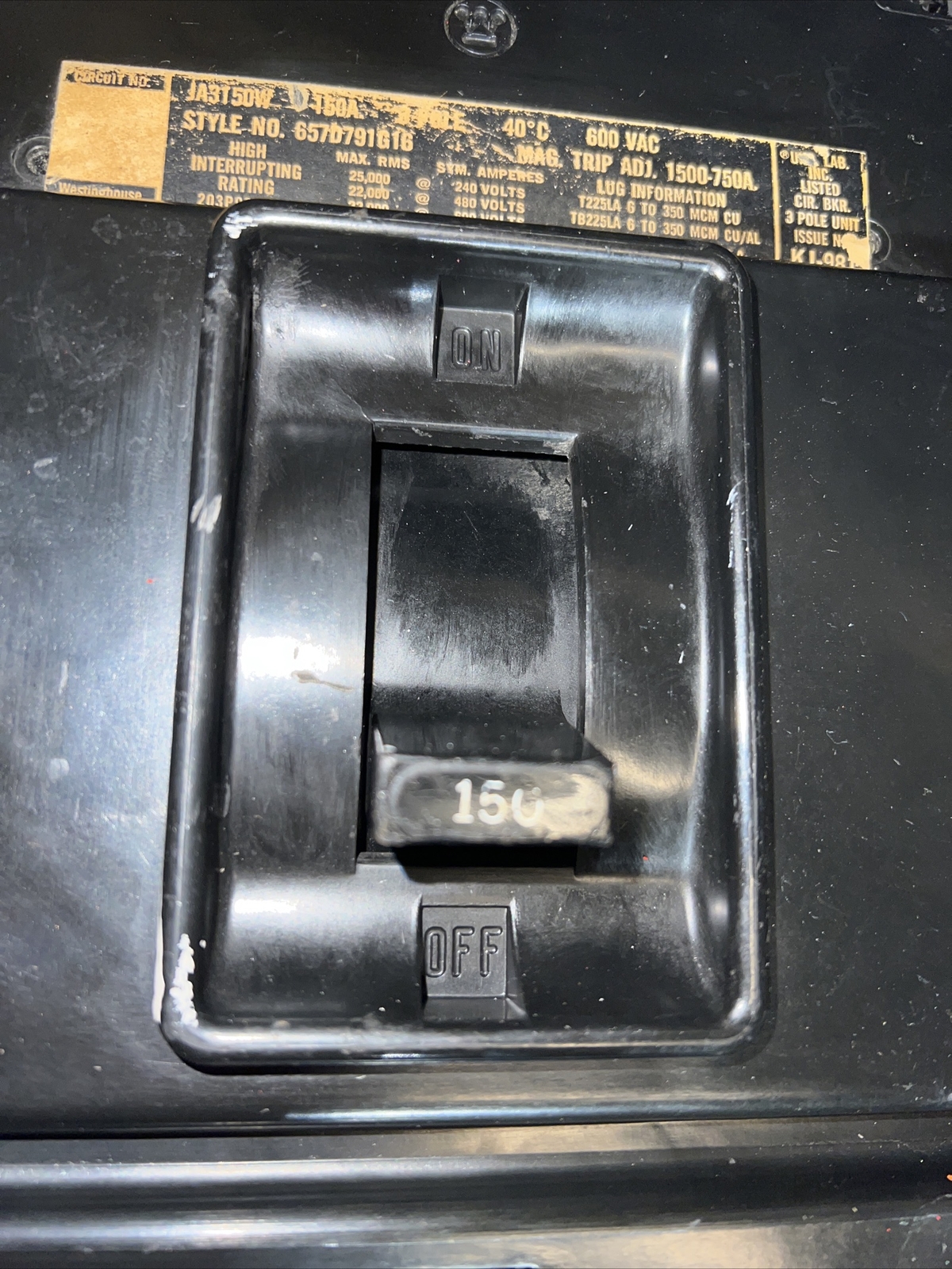 Westinghouse JA3150W Molded Case Circuit Breaker 3p 150a 600v-ac
