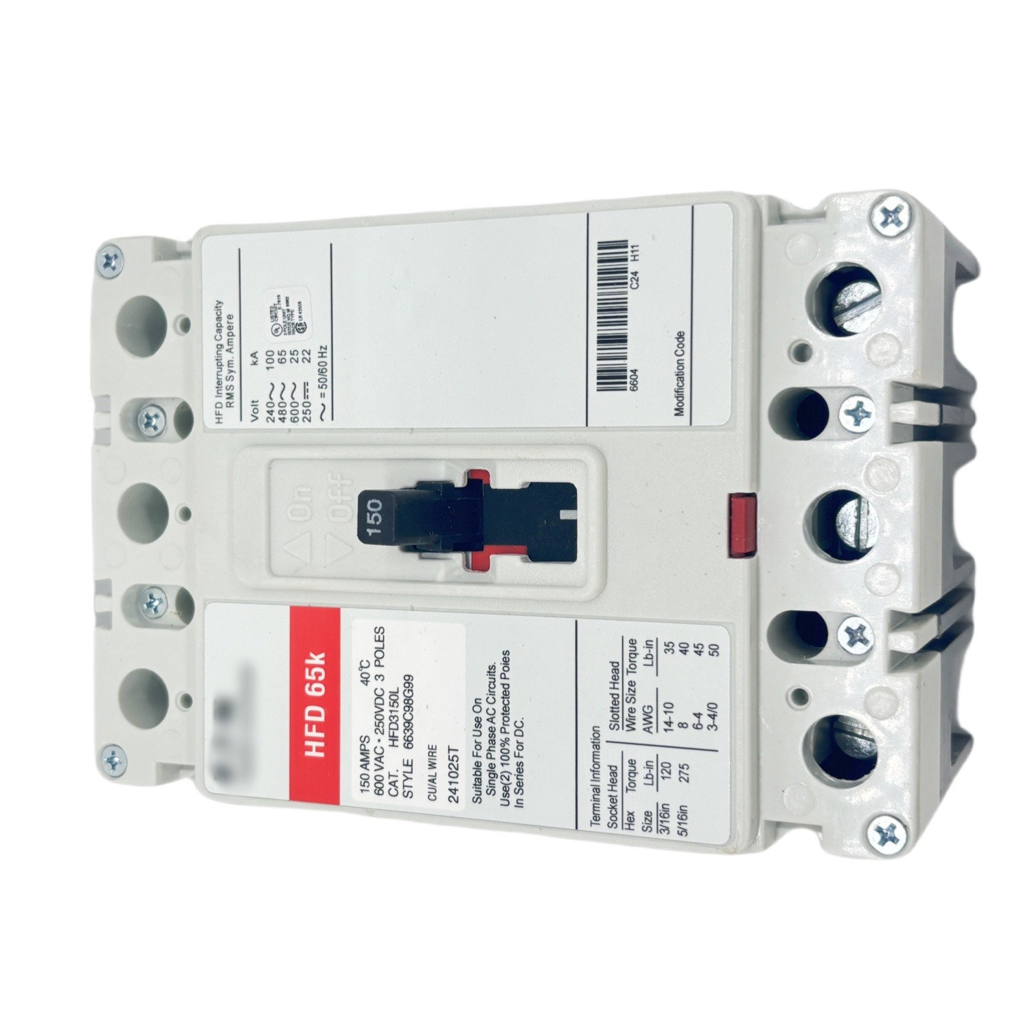 For Circuit Breakers HFD3150L HFD3150 EATON CIRCUIT BREAKER 3P 150A 600V