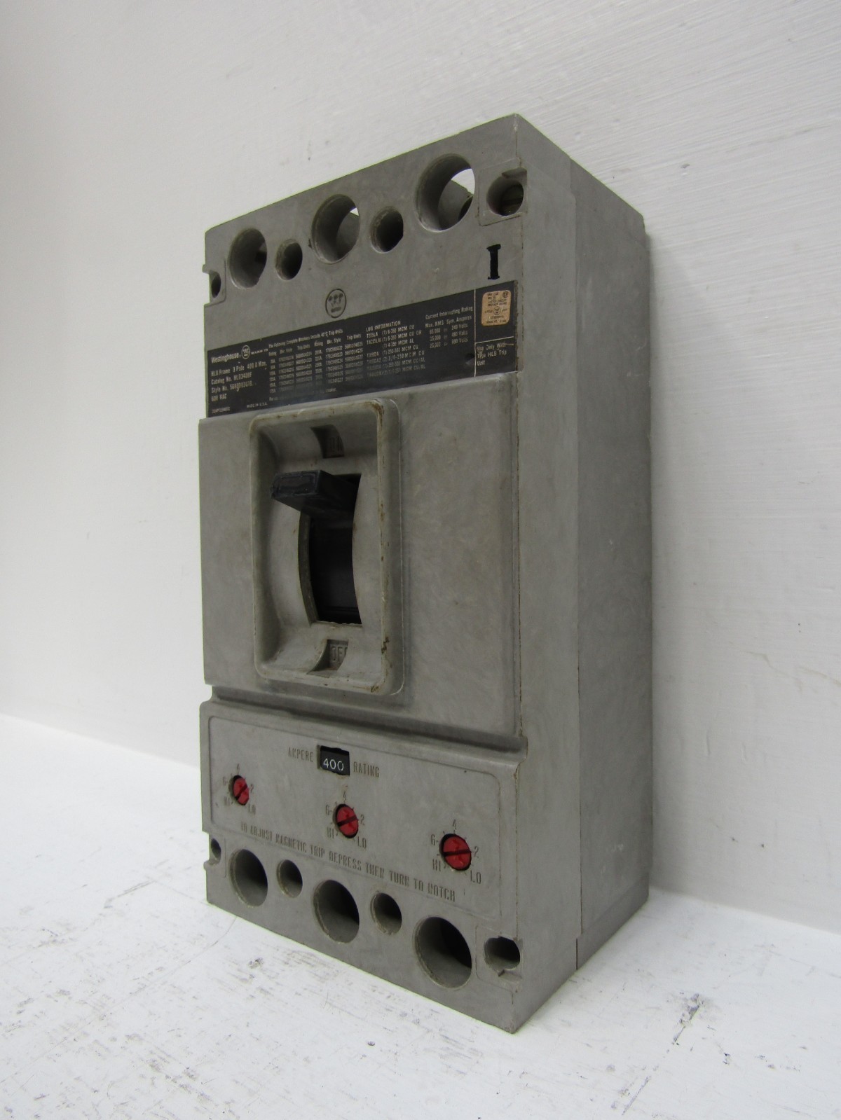 Westinghouse HLB3400F 400 Amp 600V 3-Pole Circuit Breaker 400A Trip 5680D03G10