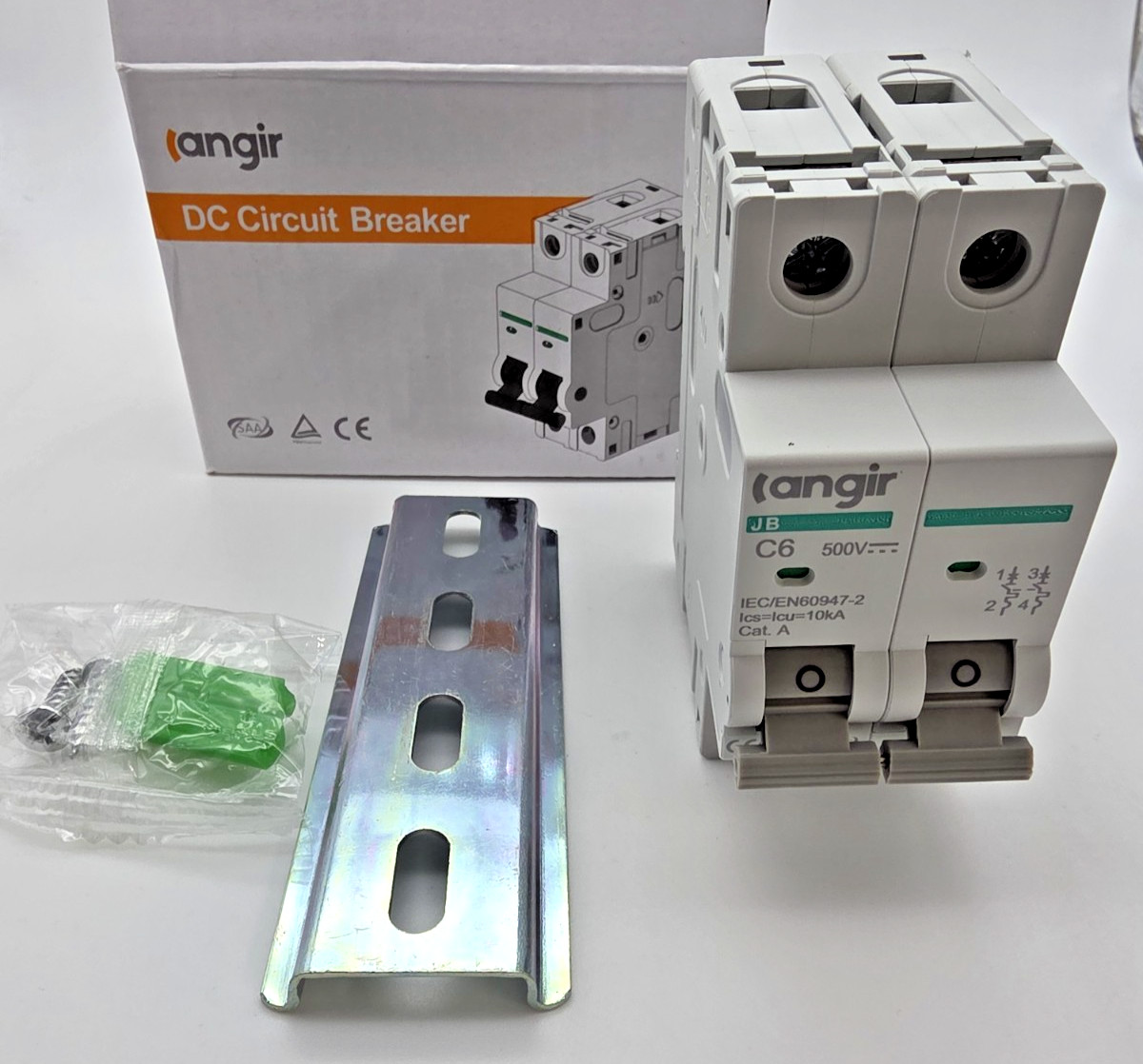 2-Pole DC Circuit Breaker 6 A 500 V DIN Rail – Solar / Battery Protection – New