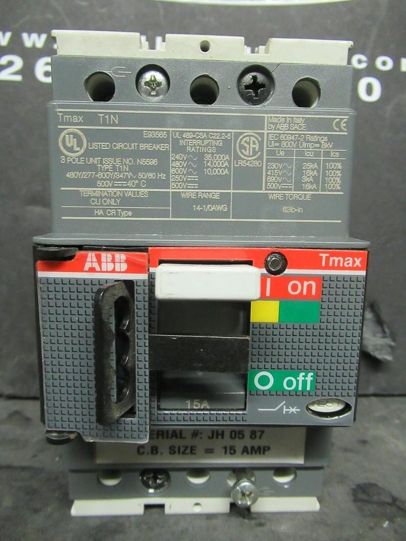 ABB BREAKER TMAX T1N 15 AMP 240/480/600 VAC 500 VDC 3 POLE * WARRANTY *