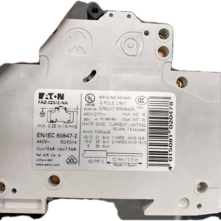 EATON 20A 2-Pole FAZ-C20/2-NA 102171 Miniature Circuit Breaker