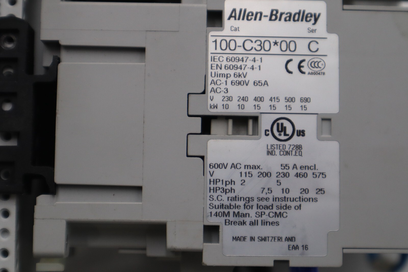 ALLEN BRADLEY 140M-D8E-C10 CIRCUIT BREAKER WITH 100-C30*00 CONTACTOR #4822-A