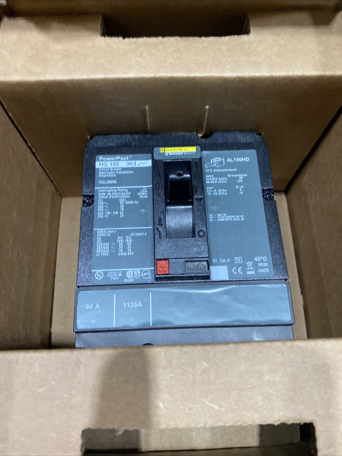 HGL36090 SQUARE D CIRCUIT BREAKER MOLDED CASE 600 VOLTS 90 AMPS NEW