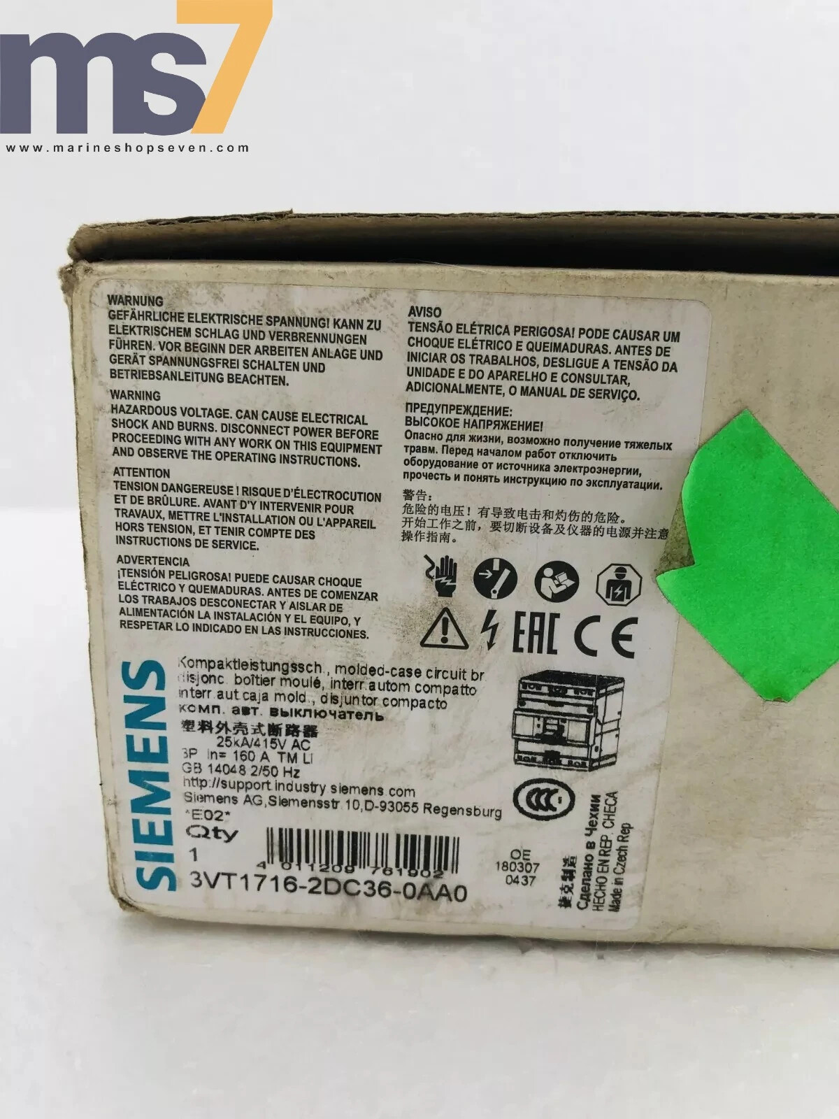 SIEMENS 3VT1 MCCB CIRCUIT BREAKER 160 AMPS 3P 3VT1716-2DC36-0AA0 #NEW