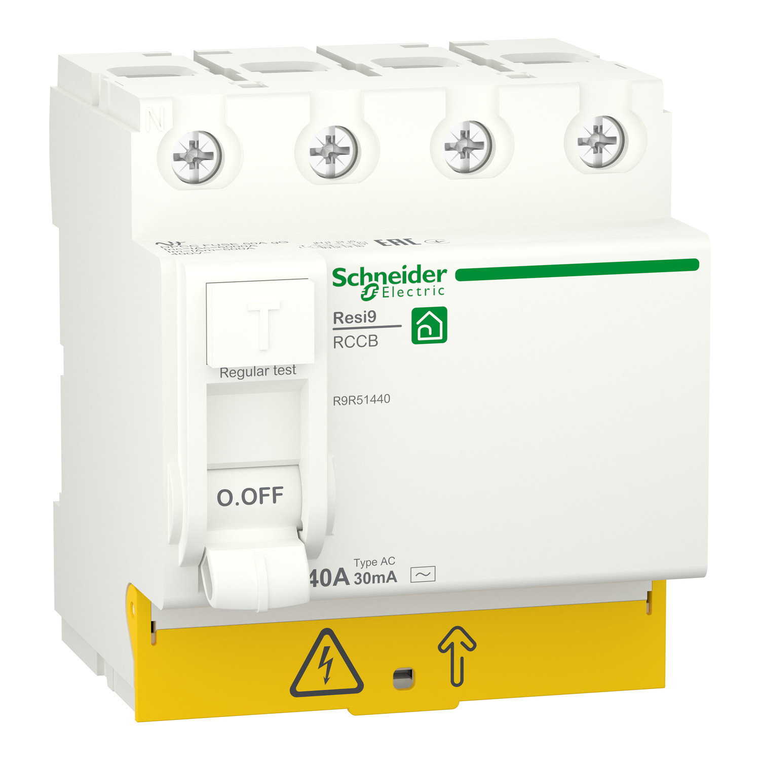 Schneider R9R51440 – Resi9 RCCB 4P 40A 30mA AC – Made In SPAIN