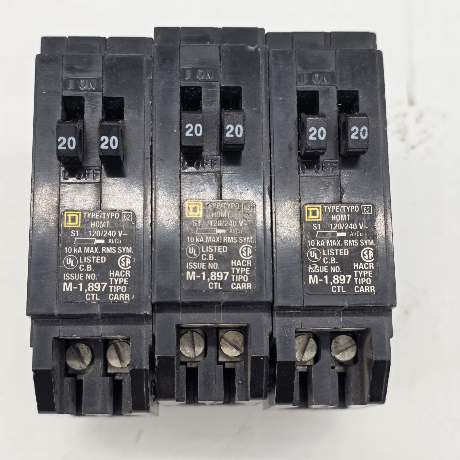 Lot of 3 Square D HOMT2020 Tandem 20 Amp Twin Circuit Breakers 120/240V