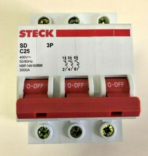 Steck Circuit Breaker Din 25a Tripolar SD Curve C C25 3 Poles STECK SD C25 3P