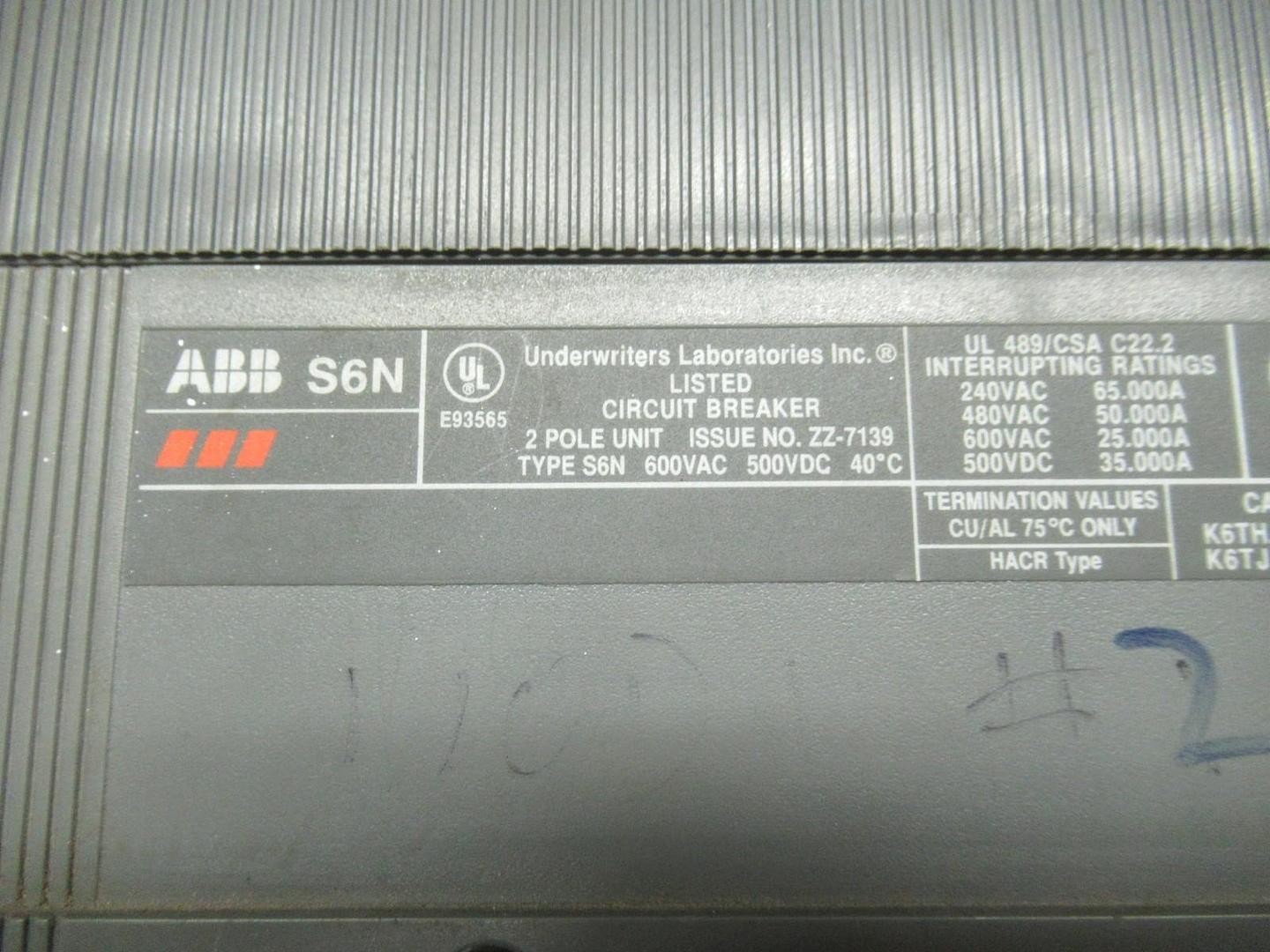 ABB BREAKER S6N 2 POLE 600VAC 500VDC 600A W/ AUXILIARY SWITCH **WARRANTY**