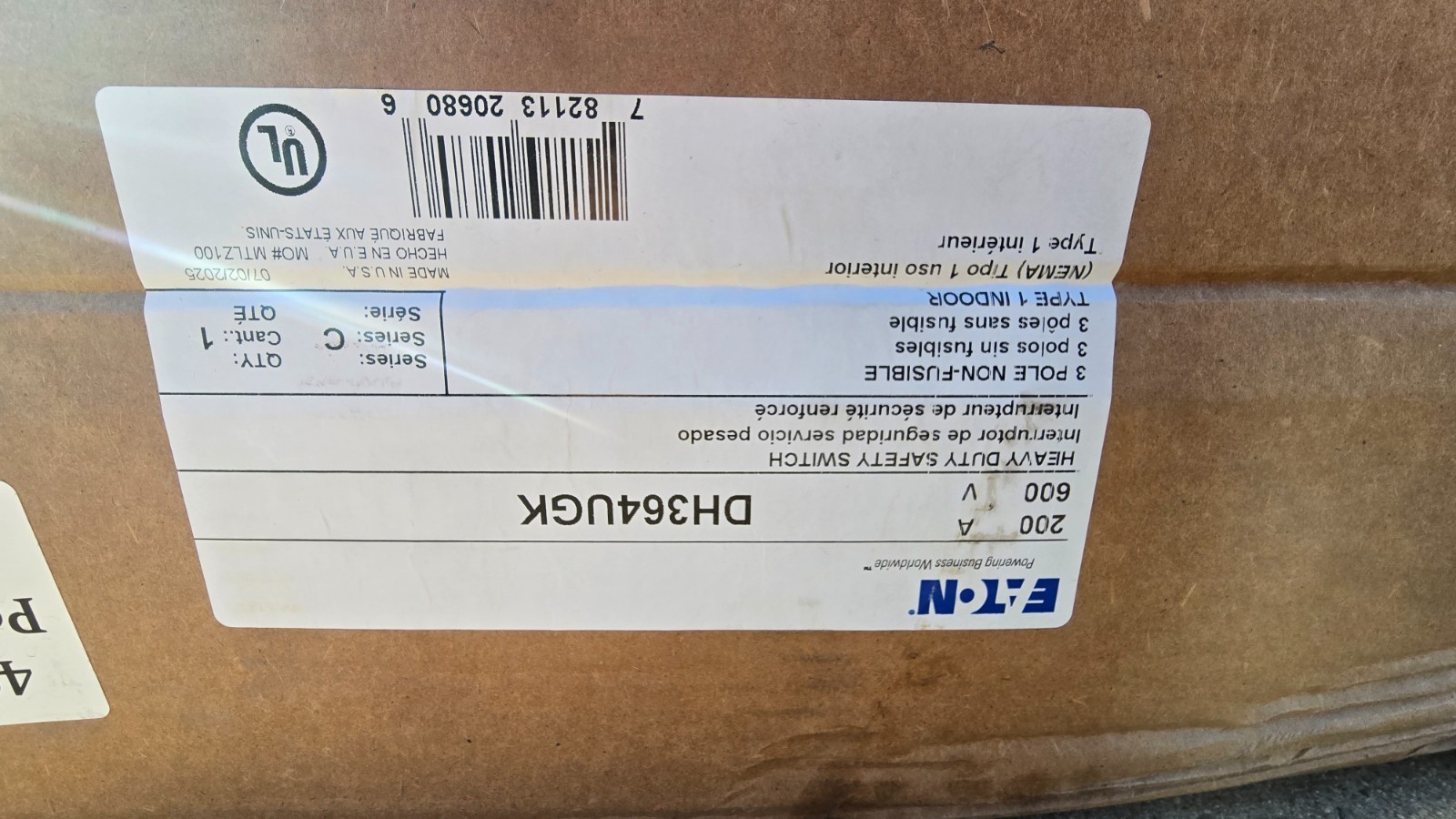 Eaton DH364URK Heavy Duty Safety Switch – Gray