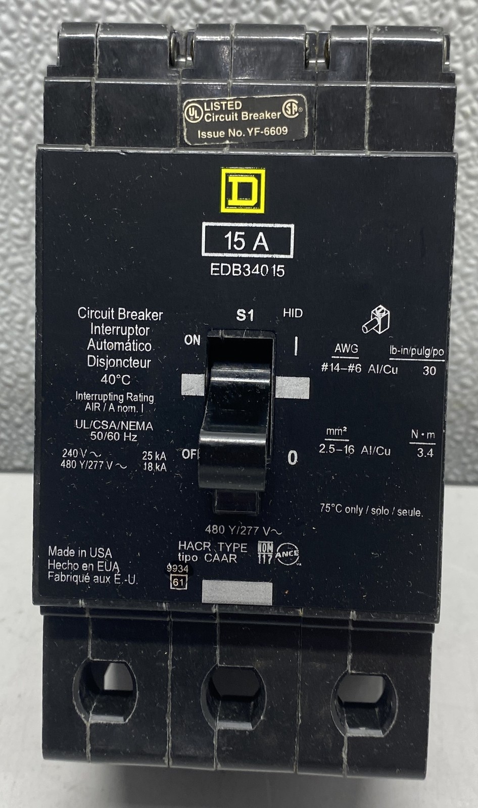 Square D Schneider Electric Bolt-on EDB Circuit Breaker EDB34015