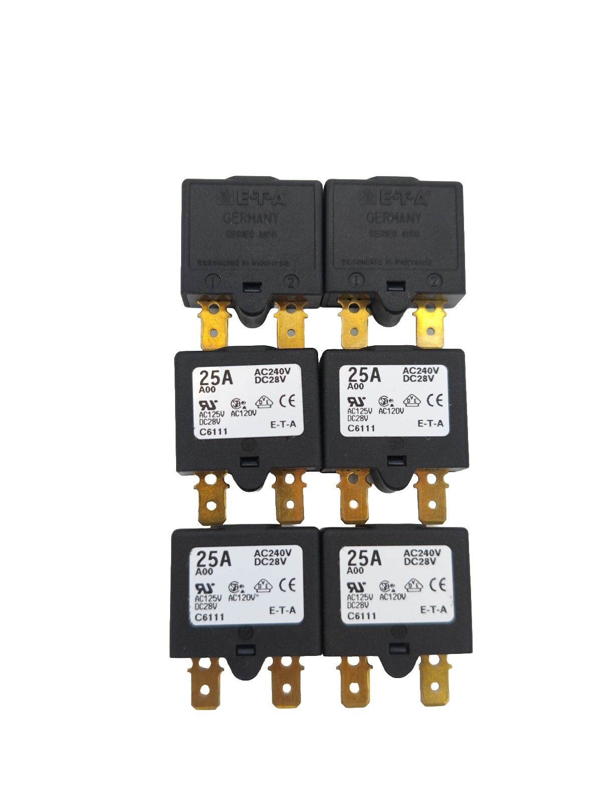 *Lot of 6* ETA Thermal Circuit Breaker, 1658 Series, 25 A, Auto reset, C6111