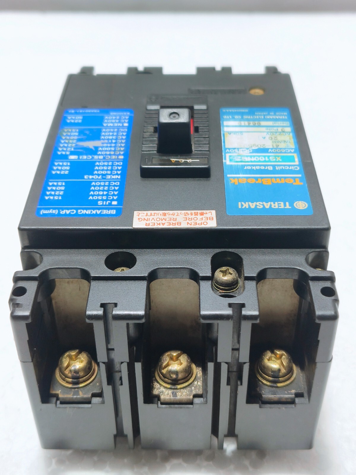 TERASAKI XS100NS 20 A 3 POLE CIRCUIT BREAKER AC220V 50kA MCCB (Free Shipping)